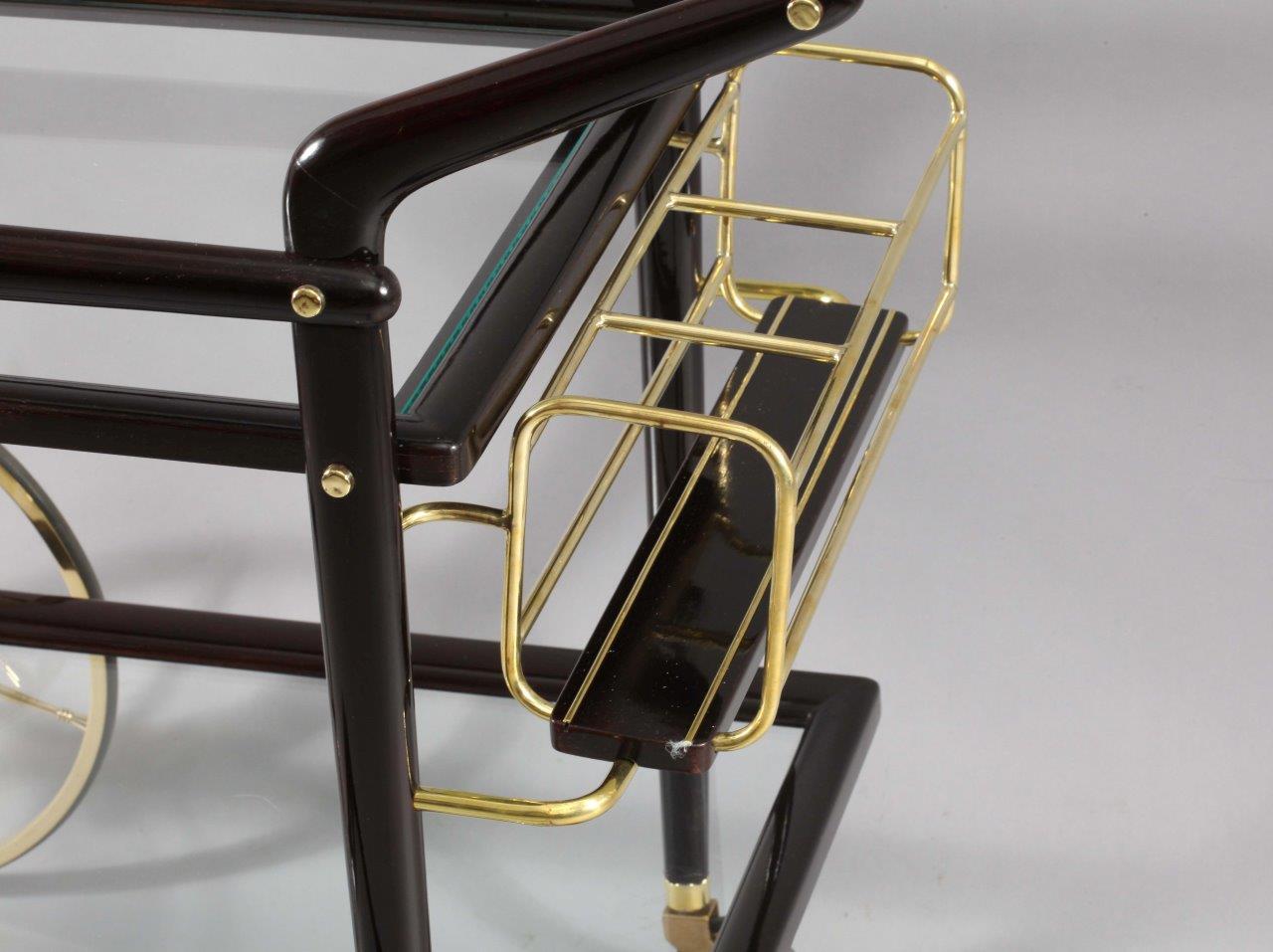 Bar trolley
Designed: Cesare Lacca
Italy, 1950
Movable tray, bottle holder
Wood, brass.