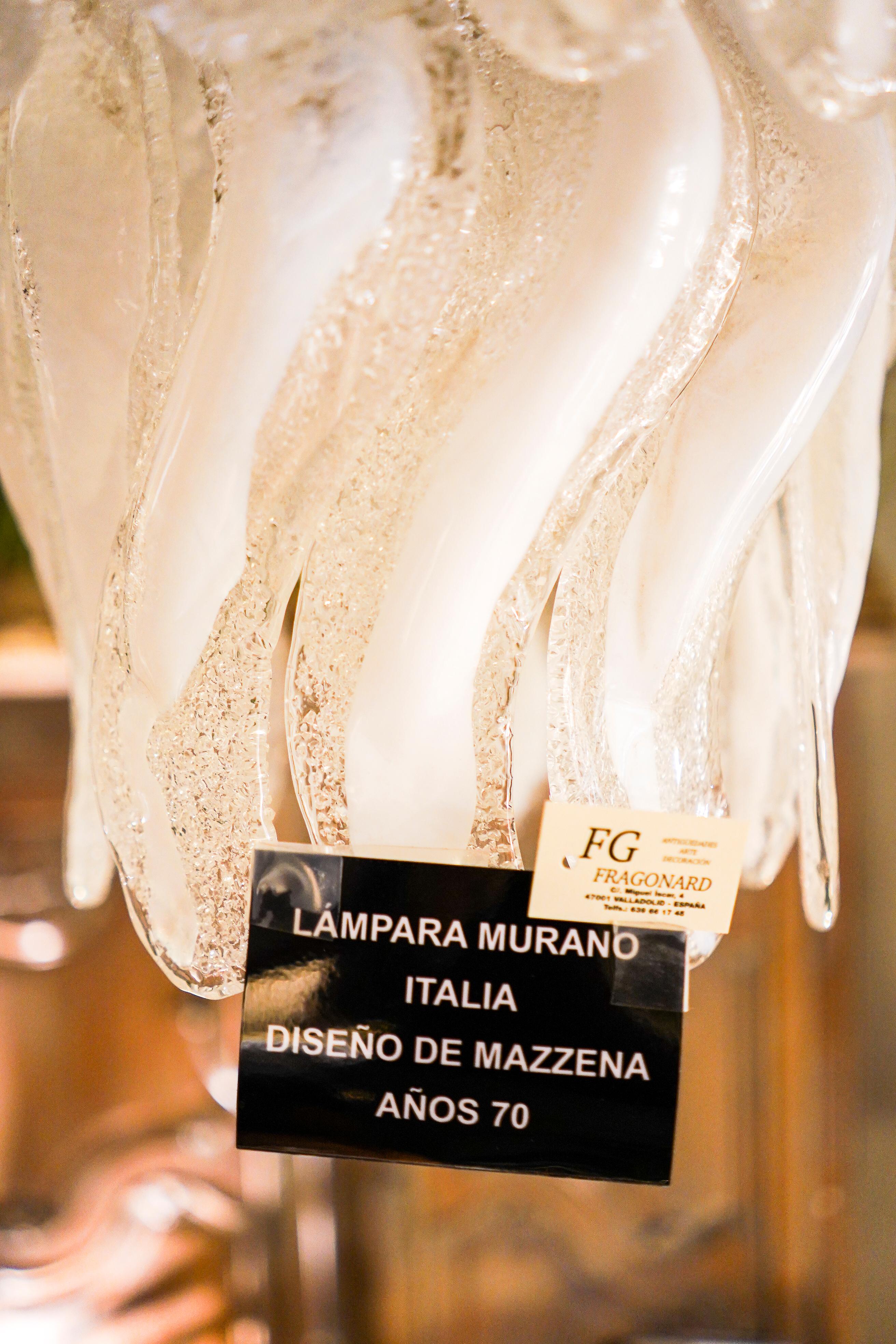 Late 20th Century Midcentury Italy Mazzena Murano White Crystal Chandelier, Frozen Effect