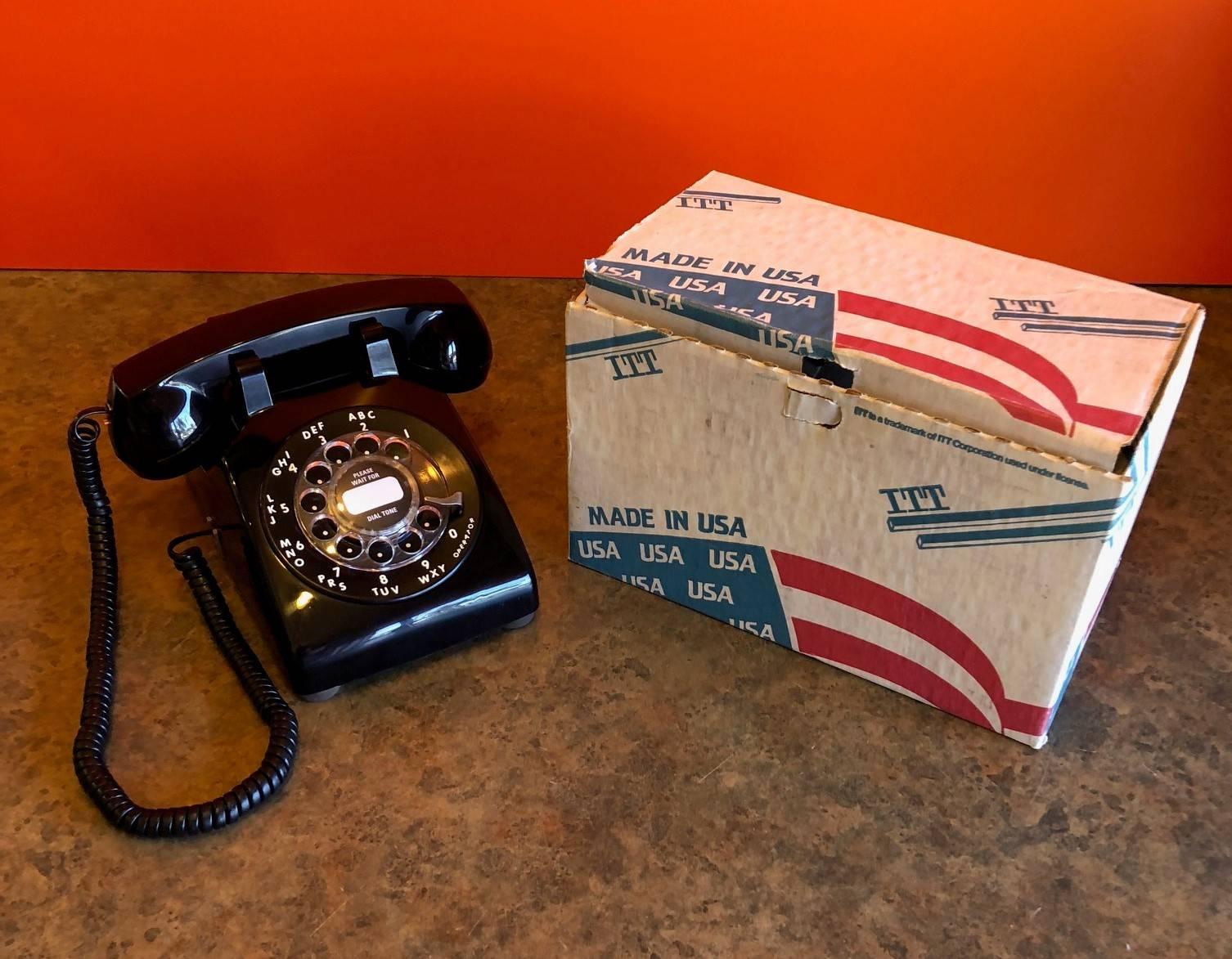 American Midcentury ITT Rotary Dial Desktop Telephone with Original Box