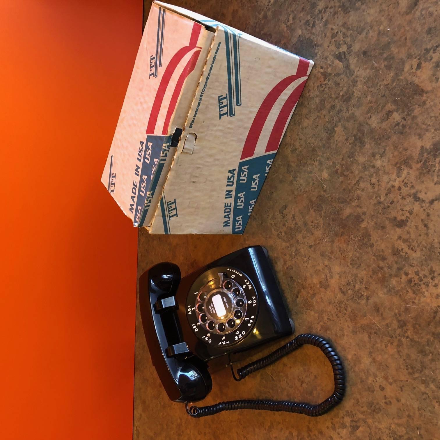 Molded Midcentury ITT Rotary Dial Desktop Telephone with Original Box