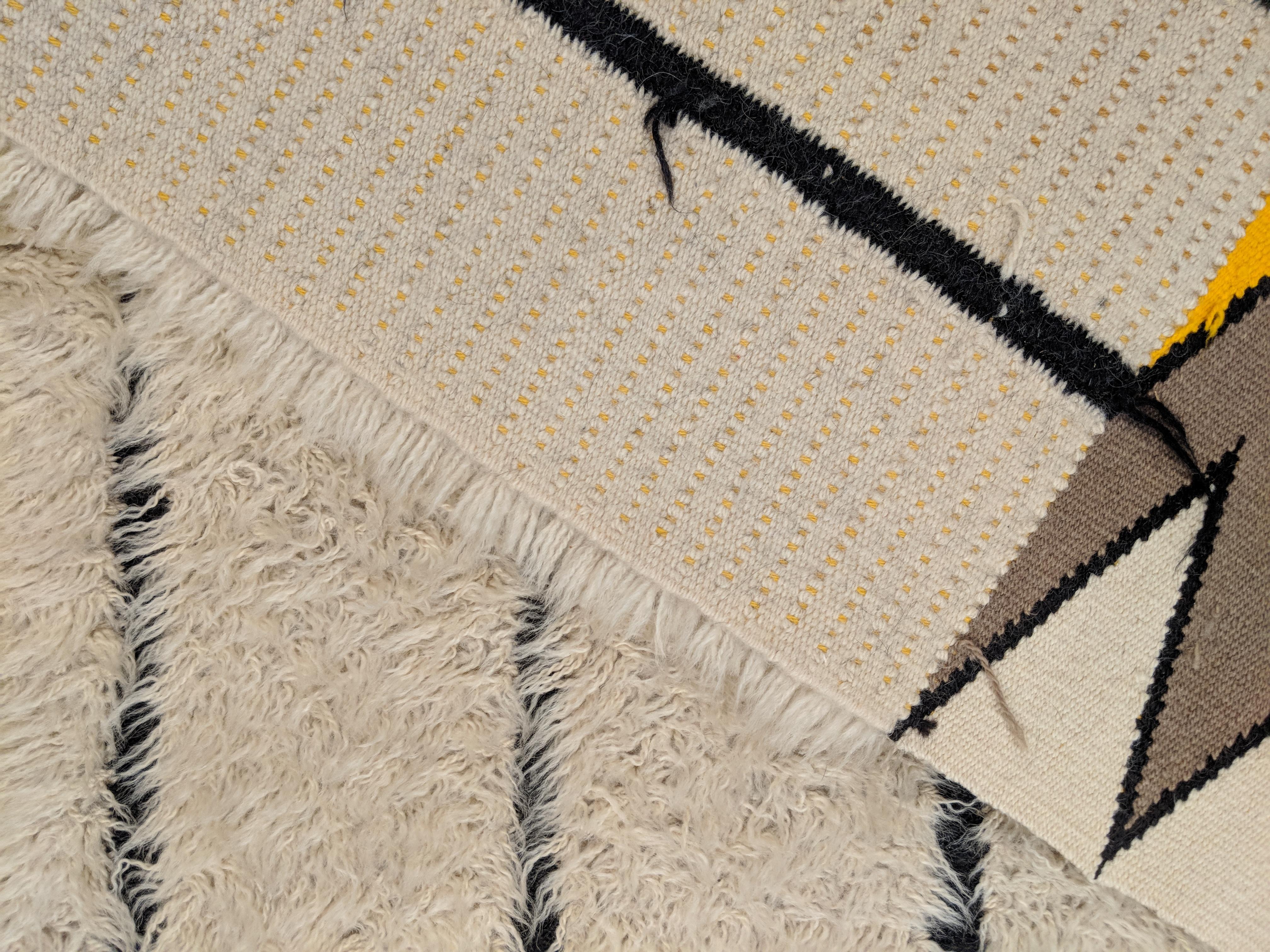 Mid-20th Century Midcentury Ivory/Black Scandinavian Modernist Rug For Sale