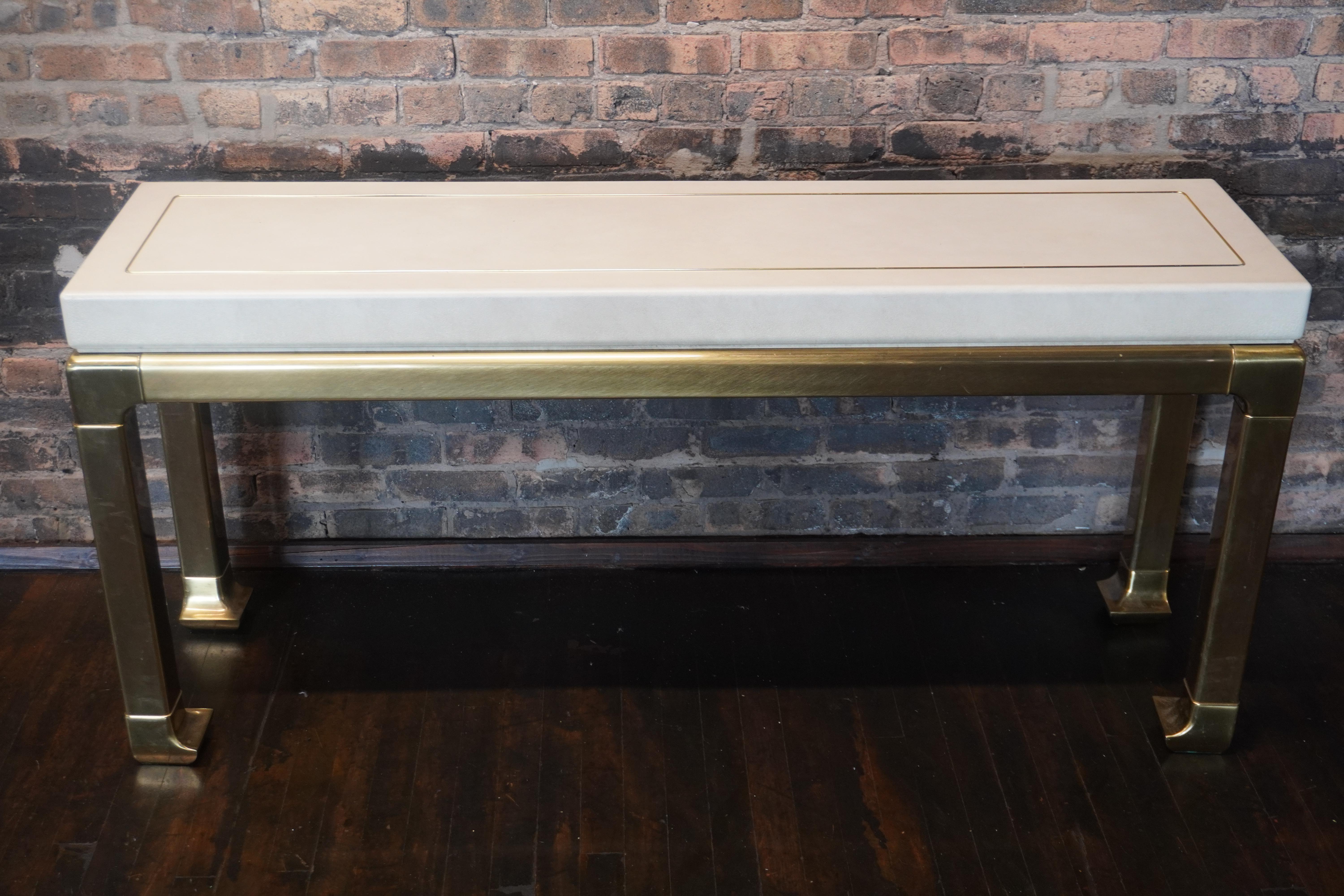 Mid-Century Modern Mid-Century Ivory Console Table on Brass Legs Attributed to Mastercraft For Sale