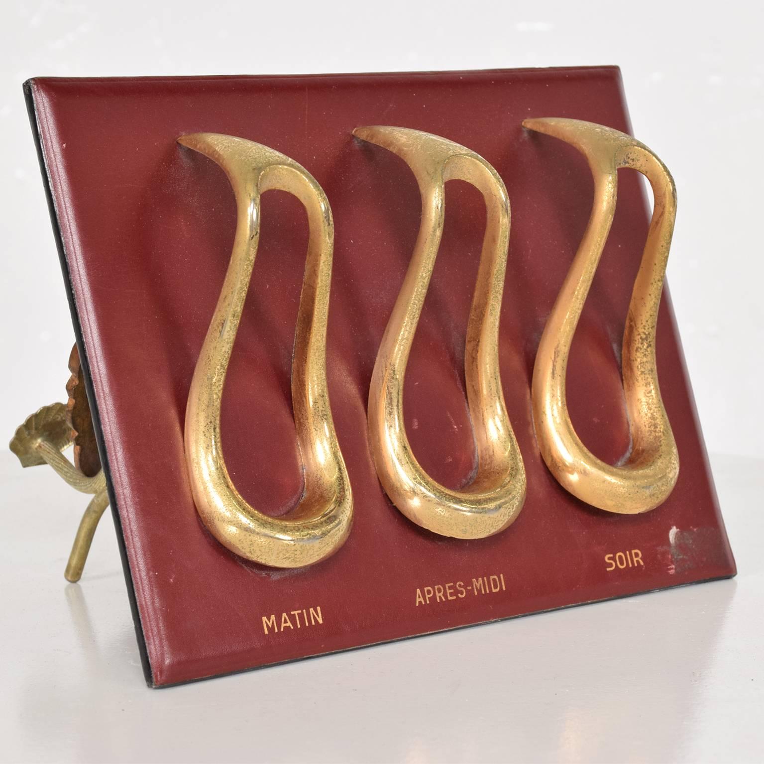 French Midcentury Jacques Adnet Style Leather and Brass Pipe Holder, France, 1960s