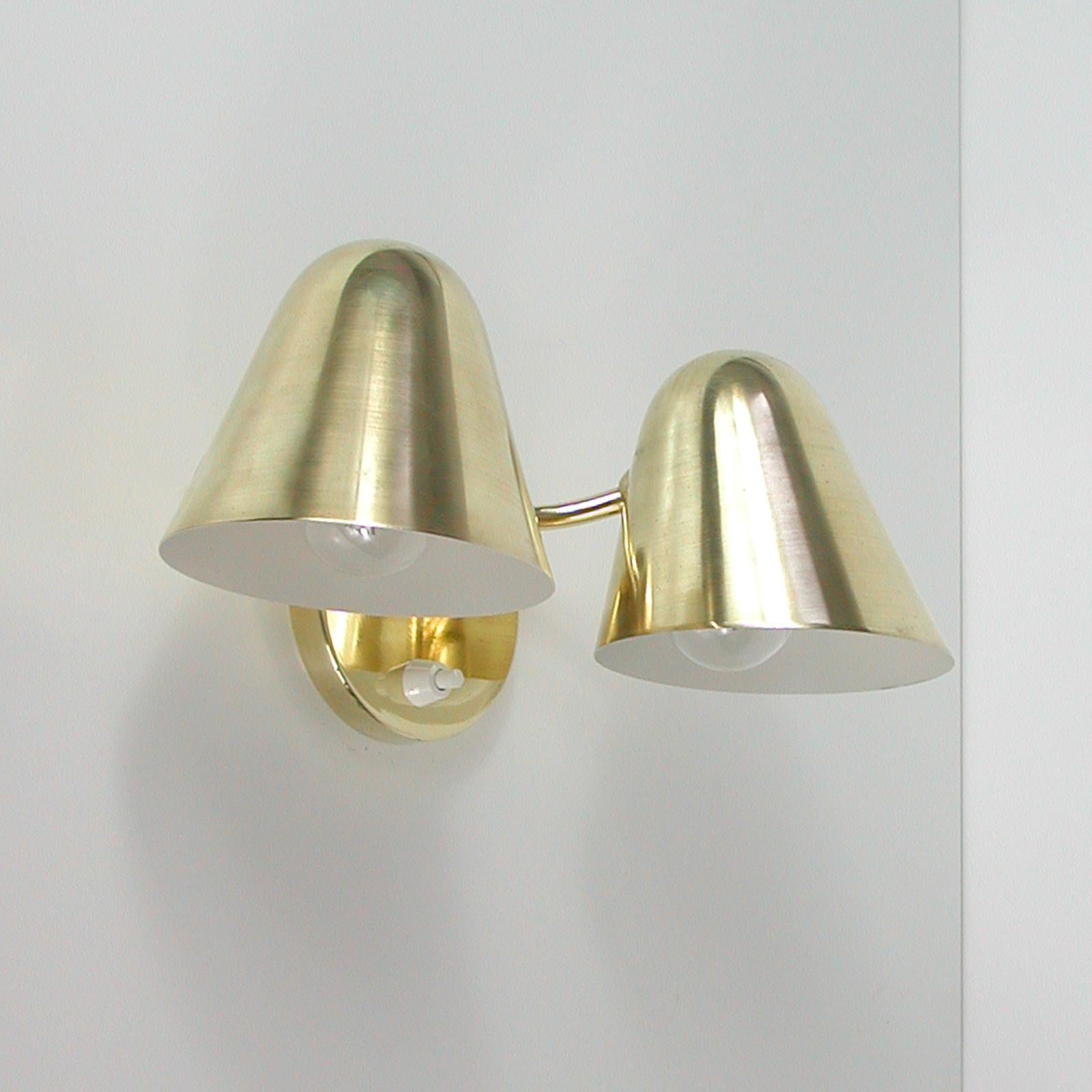 Midcentury Jacques Biny Double Cone Brass Wall Light, 1950s 7