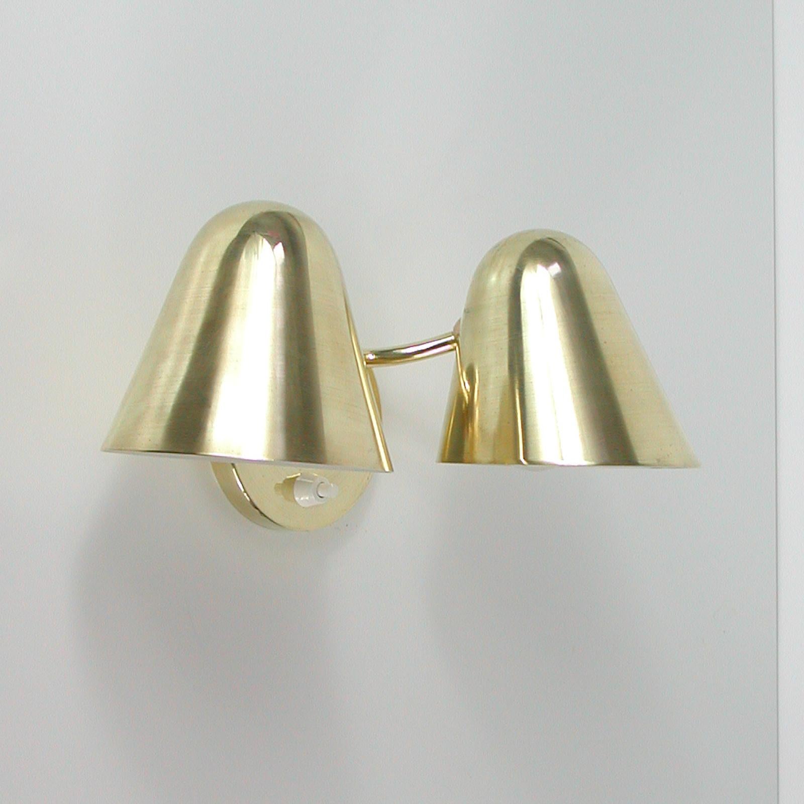 Midcentury Jacques Biny Double Cone Brass Wall Light, 1950s 8