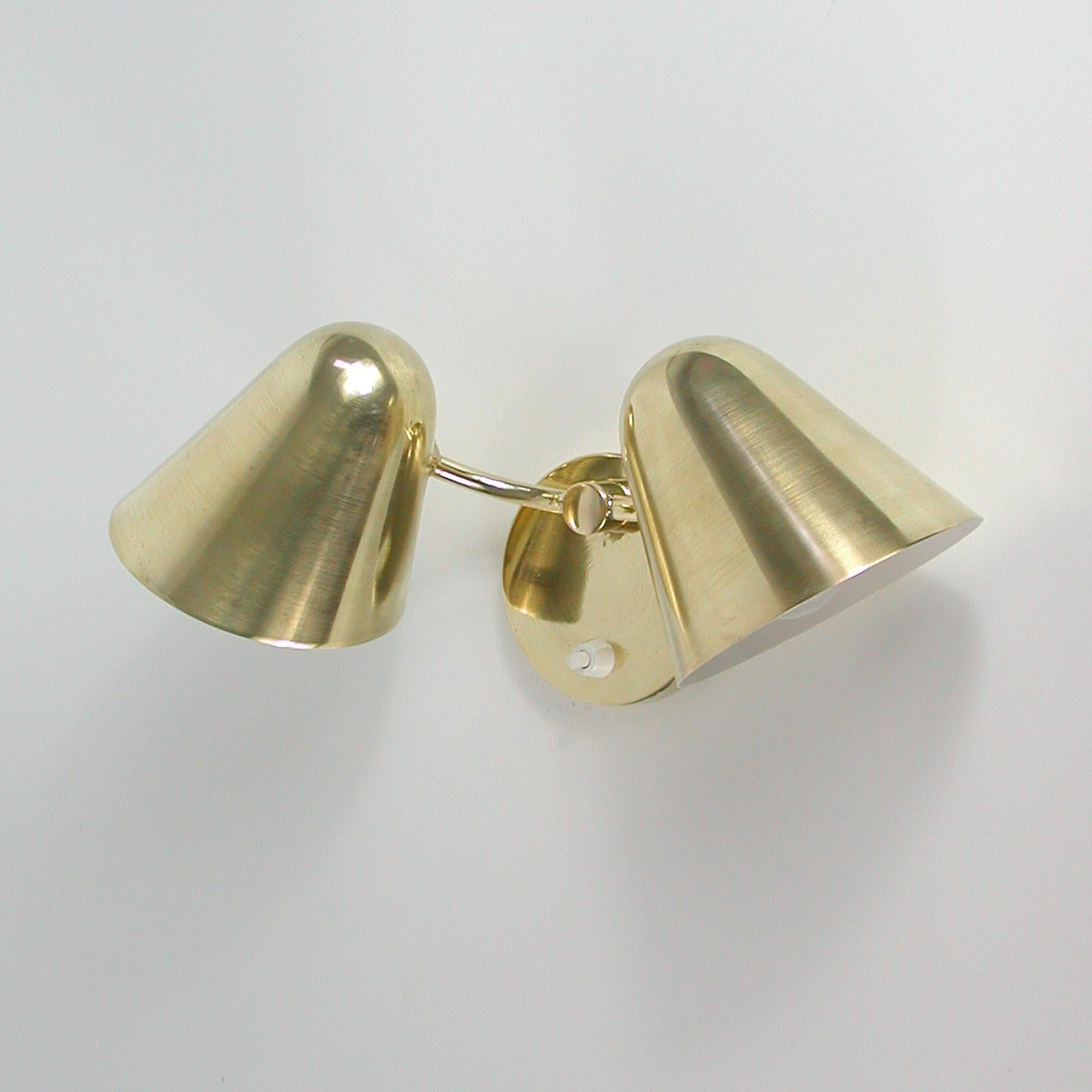 Midcentury Jacques Biny Double Cone Brass Wall Light, 1950s 9