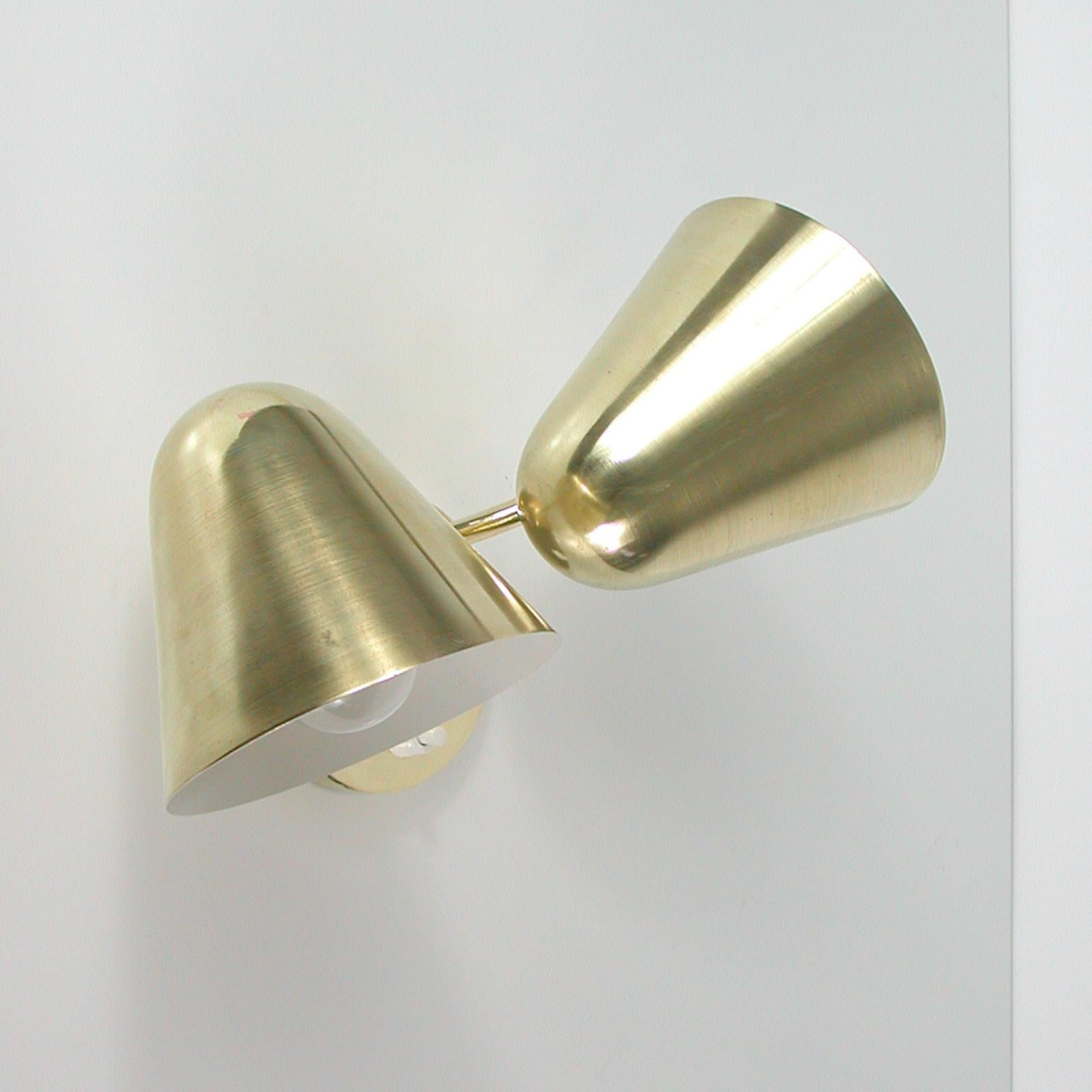 Midcentury Jacques Biny Double Cone Brass Wall Light, 1950s 10