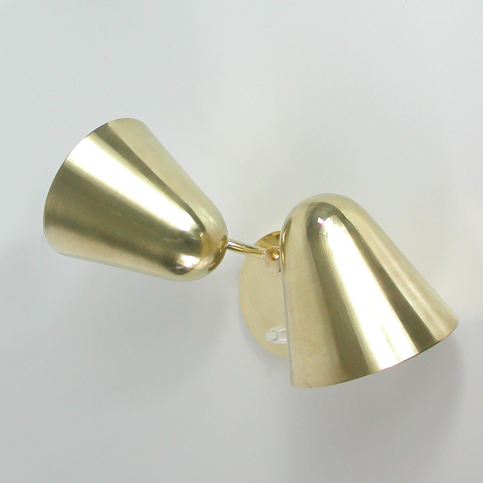 Midcentury Jacques Biny Double Cone Brass Wall Light, 1950s 11