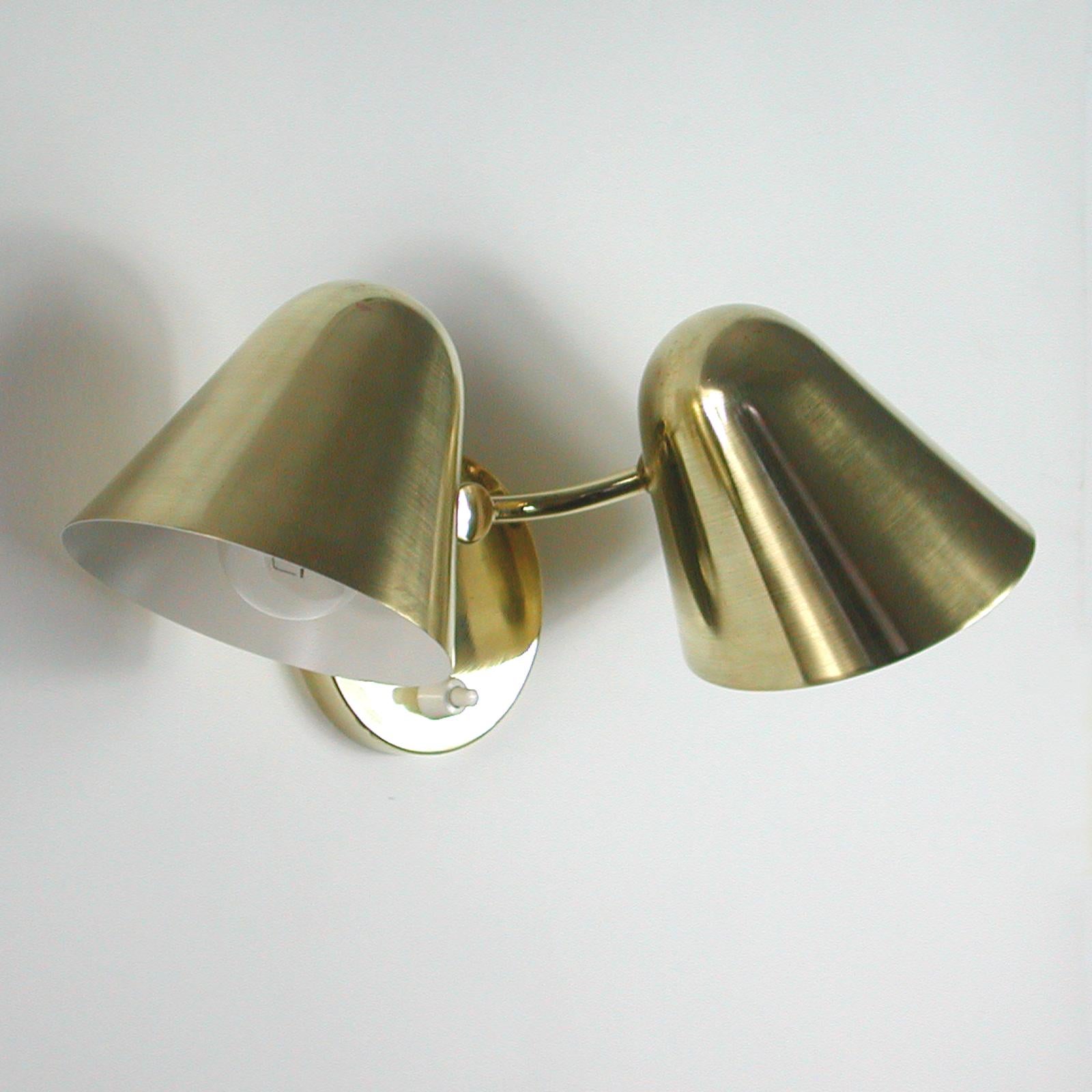 Mid-Century Modern Midcentury Jacques Biny Double Cone Brass Wall Light, 1950s