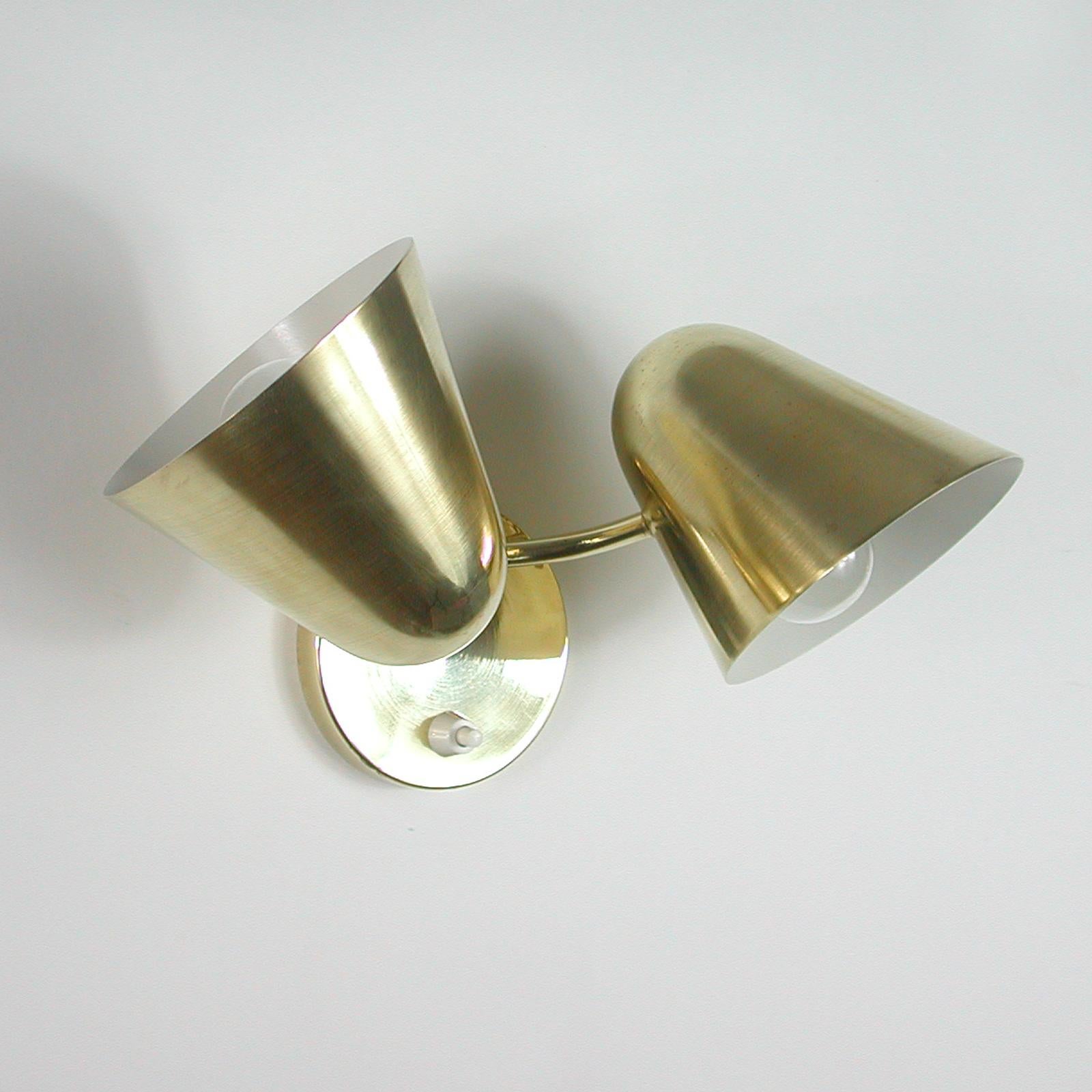 Midcentury Jacques Biny Double Cone Brass Wall Light, 1950s 2