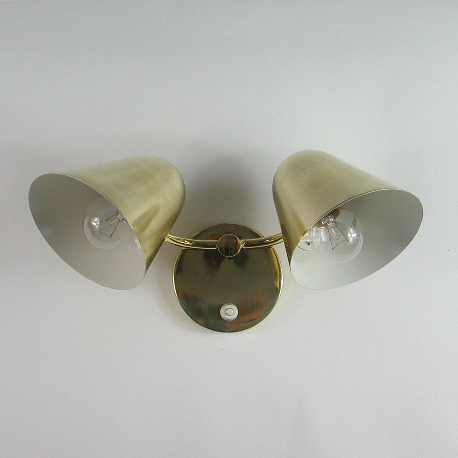 Midcentury Jacques Biny Double Cone Brass Wall Light, 1950s 3