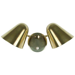 Vintage Midcentury Jacques Biny Double Cone Brass Wall Light, 1950s