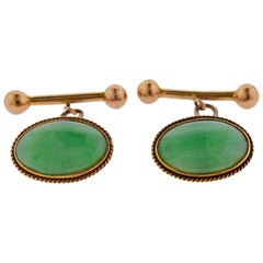 Midcentury Jade 18 Karat Gold Cufflinks
