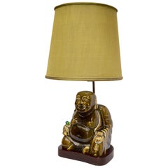 Vintage Midcentury Jade Green Porcelain Buddha Table Lamp in the Style of James Mont