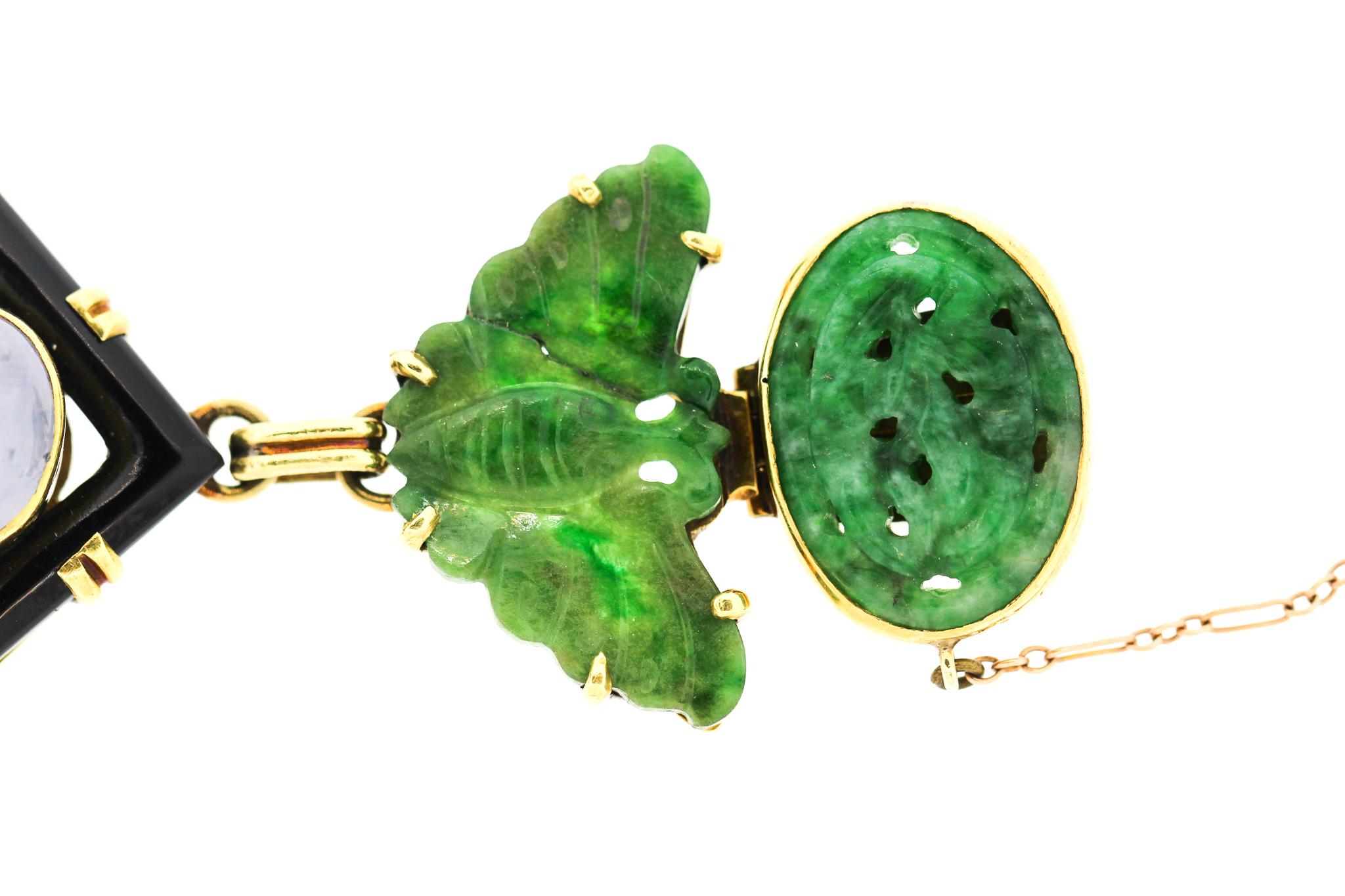 Modern Midcentury Jade Onyx Sapphire 18 Karat Gold Link Bracelet