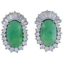 Mid-Century Jadeit Jade Diamant Gold-Ohrring