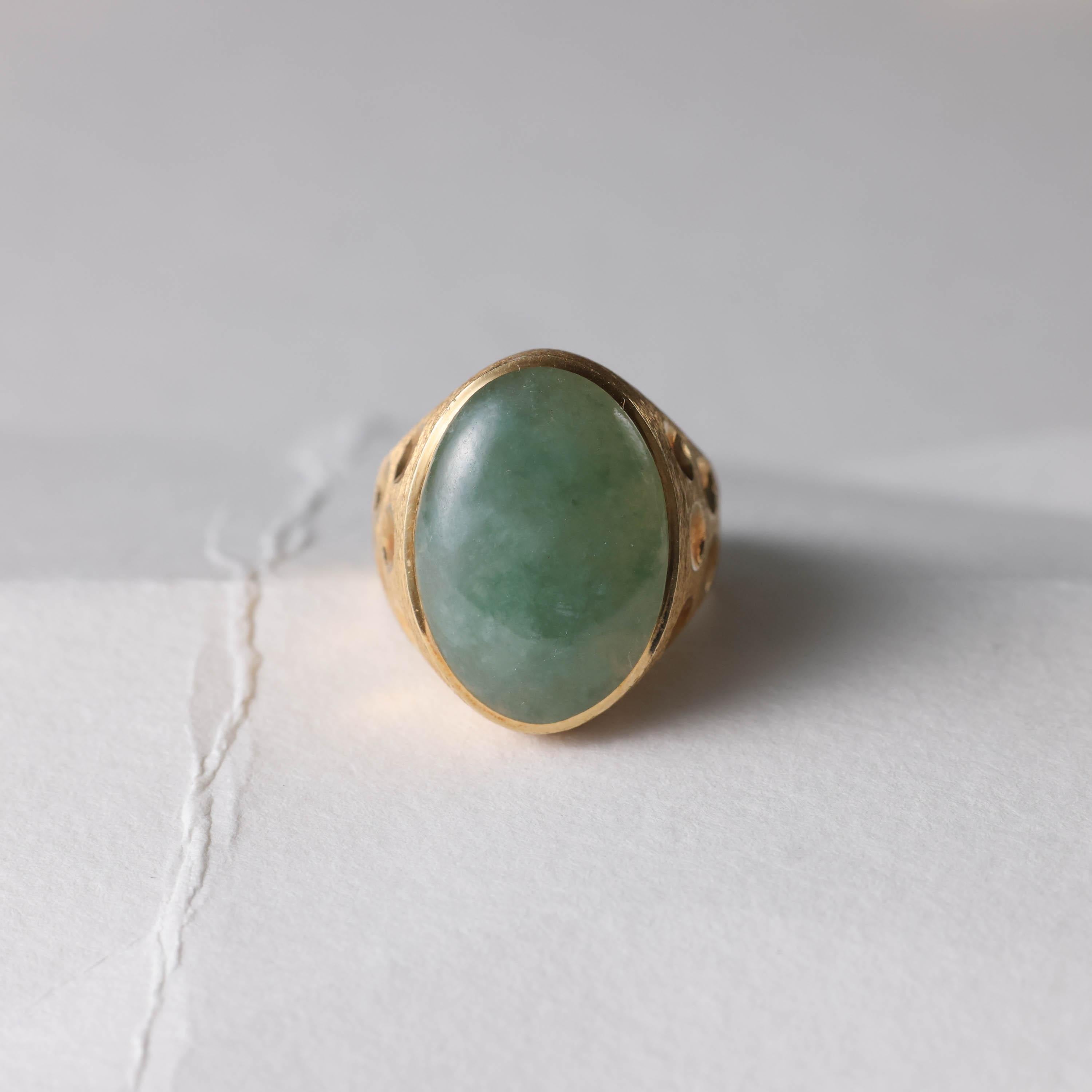 Modern Midcentury Jadeite Men's Ring Certified Untreated, Eccentric Lux Quality For Sale