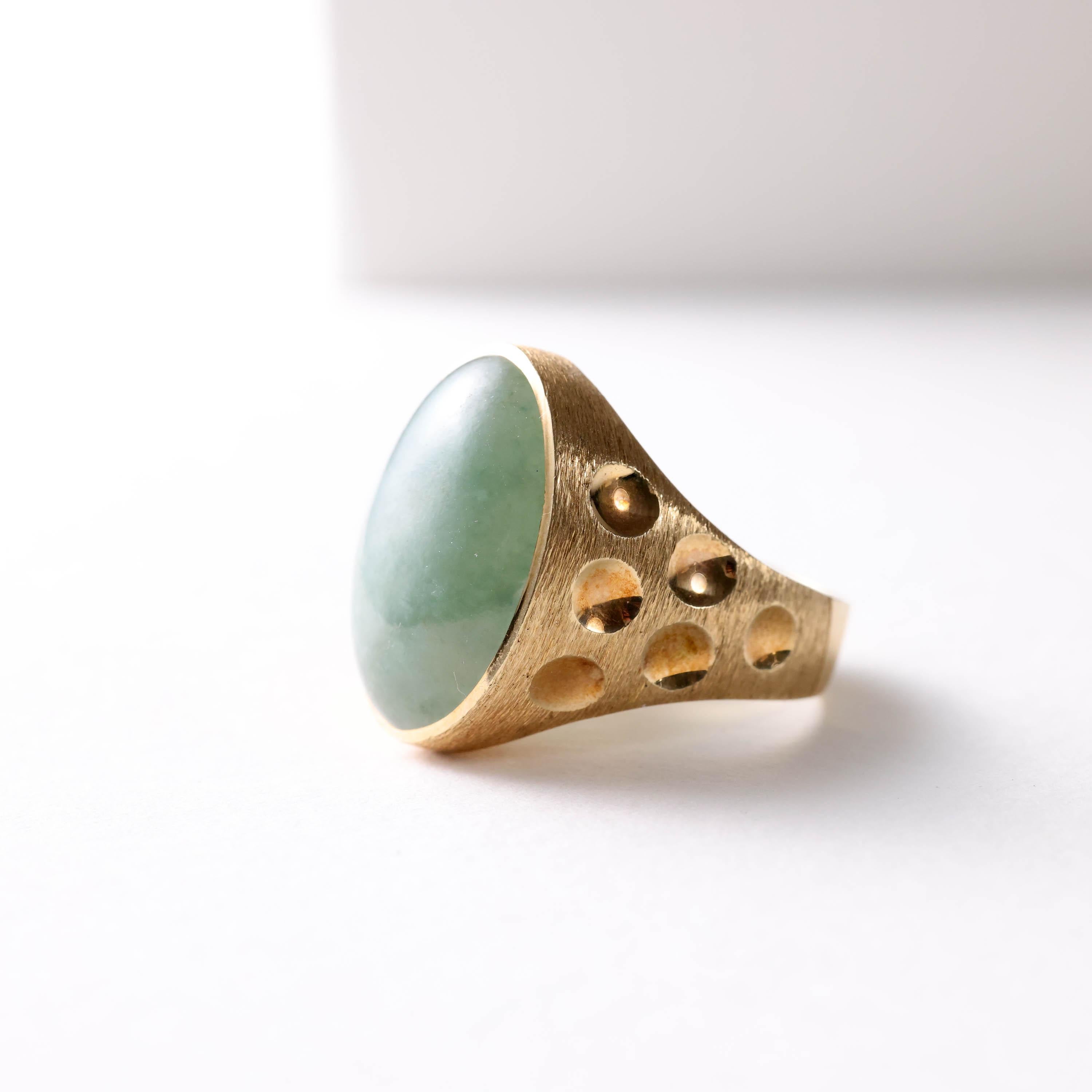 Women's or Men's Midcentury Jadeite Men's Ring Certified Untreated, Eccentric Lux Quality For Sale