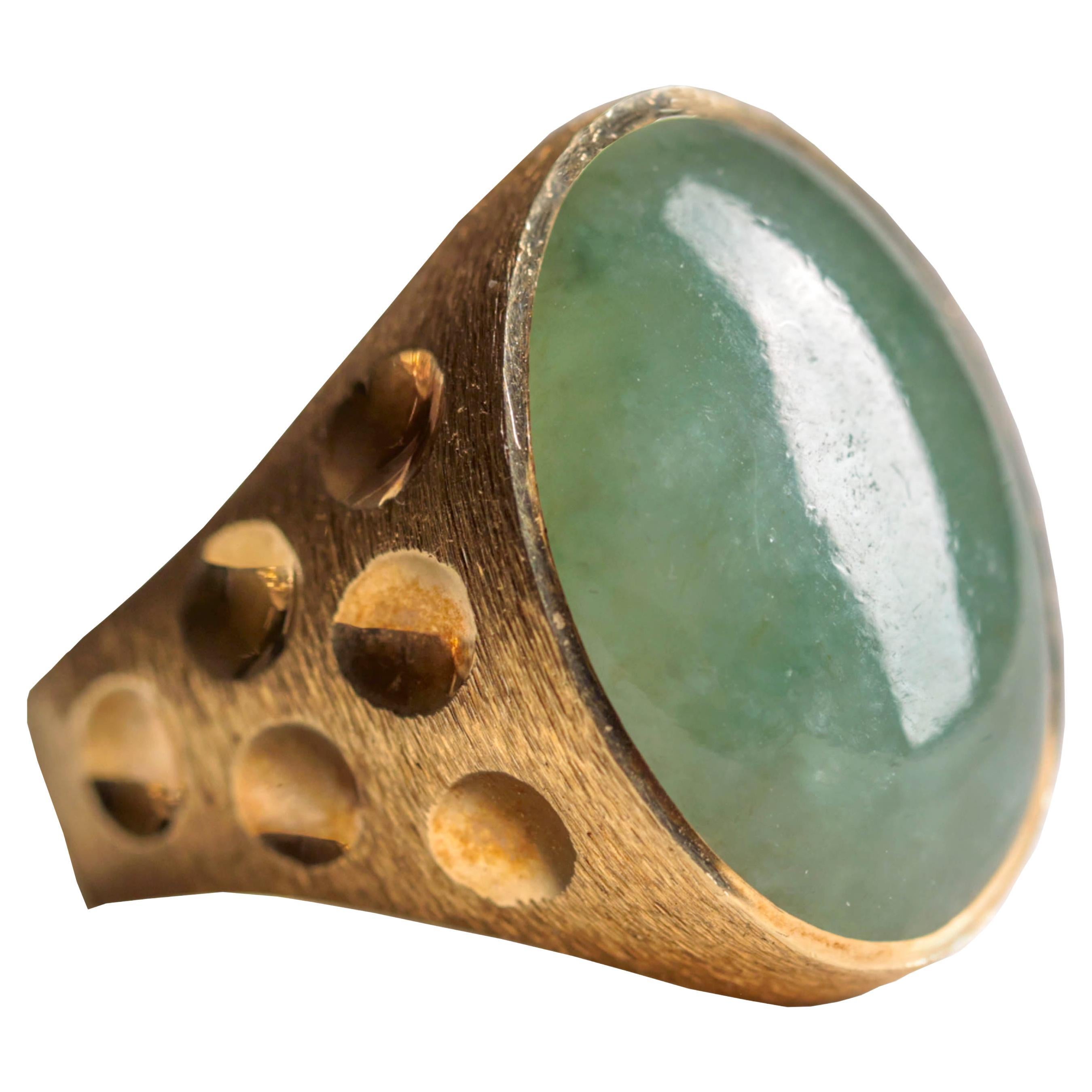 Midcentury Jadeite Men's Ring Certified Untreated, Eccentric Lux Quality For Sale