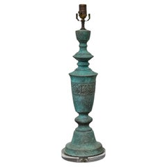 Midcentury James Mont Style Verdigris Bronze Table Lamp with Lucite Base