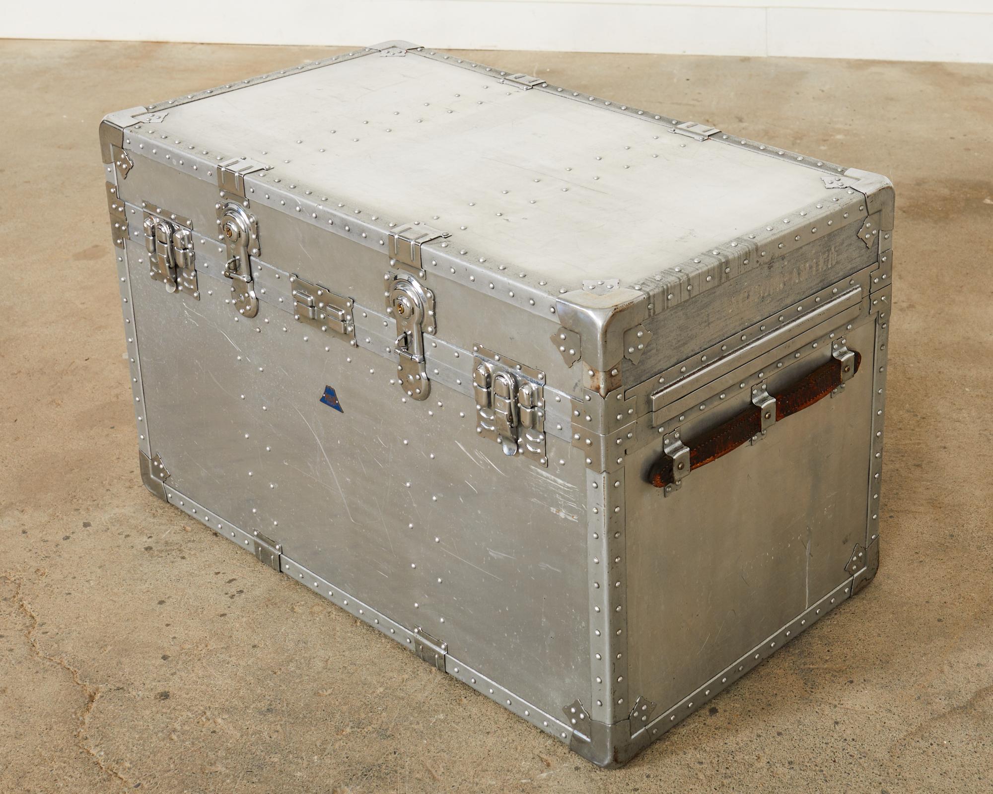 Hand-Crafted Midcentury Japanese Aluminum Steamer Travel Trunk by Kowa For Sale