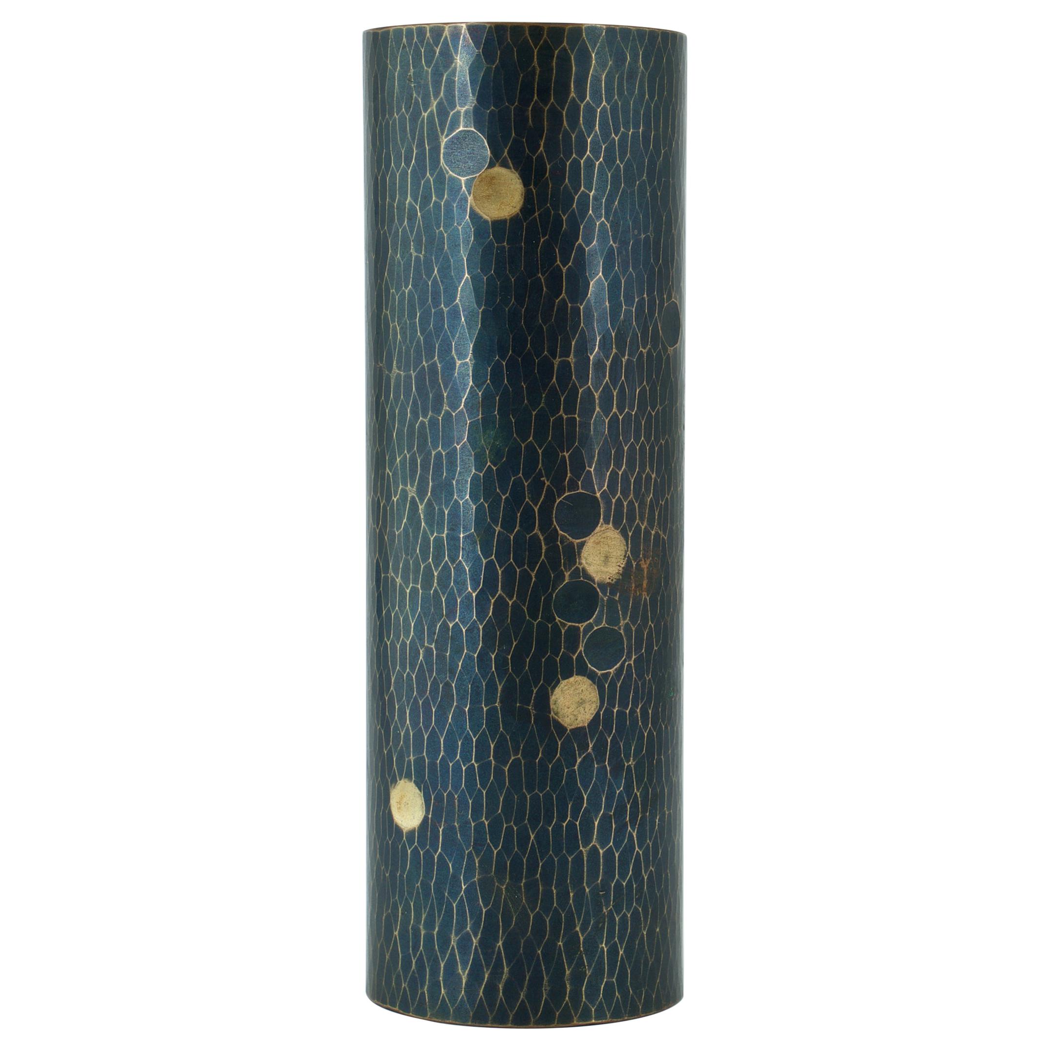Midcentury Japanese Bronze Hammered Polka-Dotted Vase Meiji Nanbu Cabin Modern