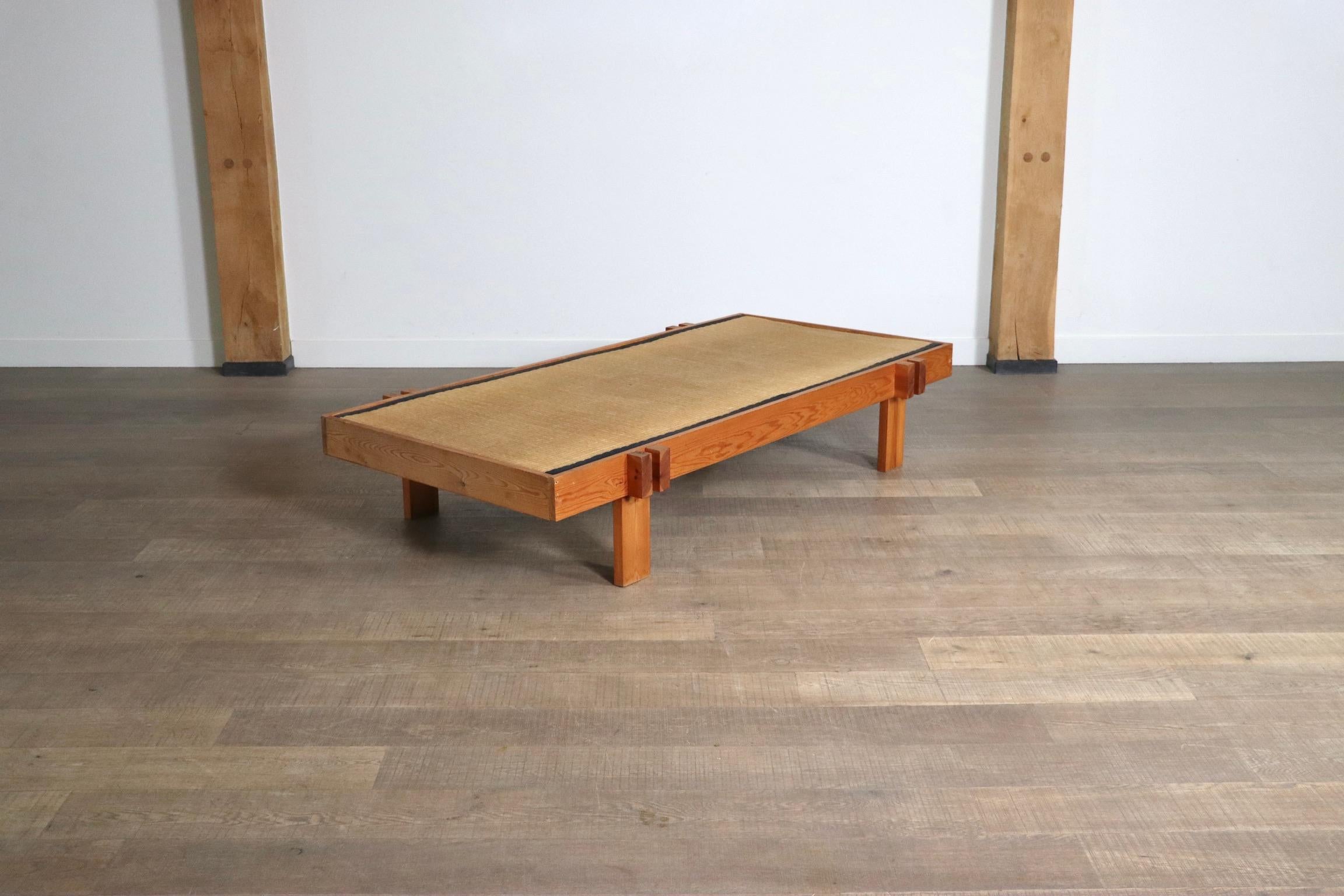 Japonisme Midcentury Japanese Coffee Table In Wood And Seagrass, Japan, 1960s For Sale