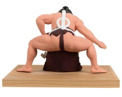 Japanese Kuroda Bushi Sumo Hakata Ningyo Unglazed Ceramic Doll Mid-century
