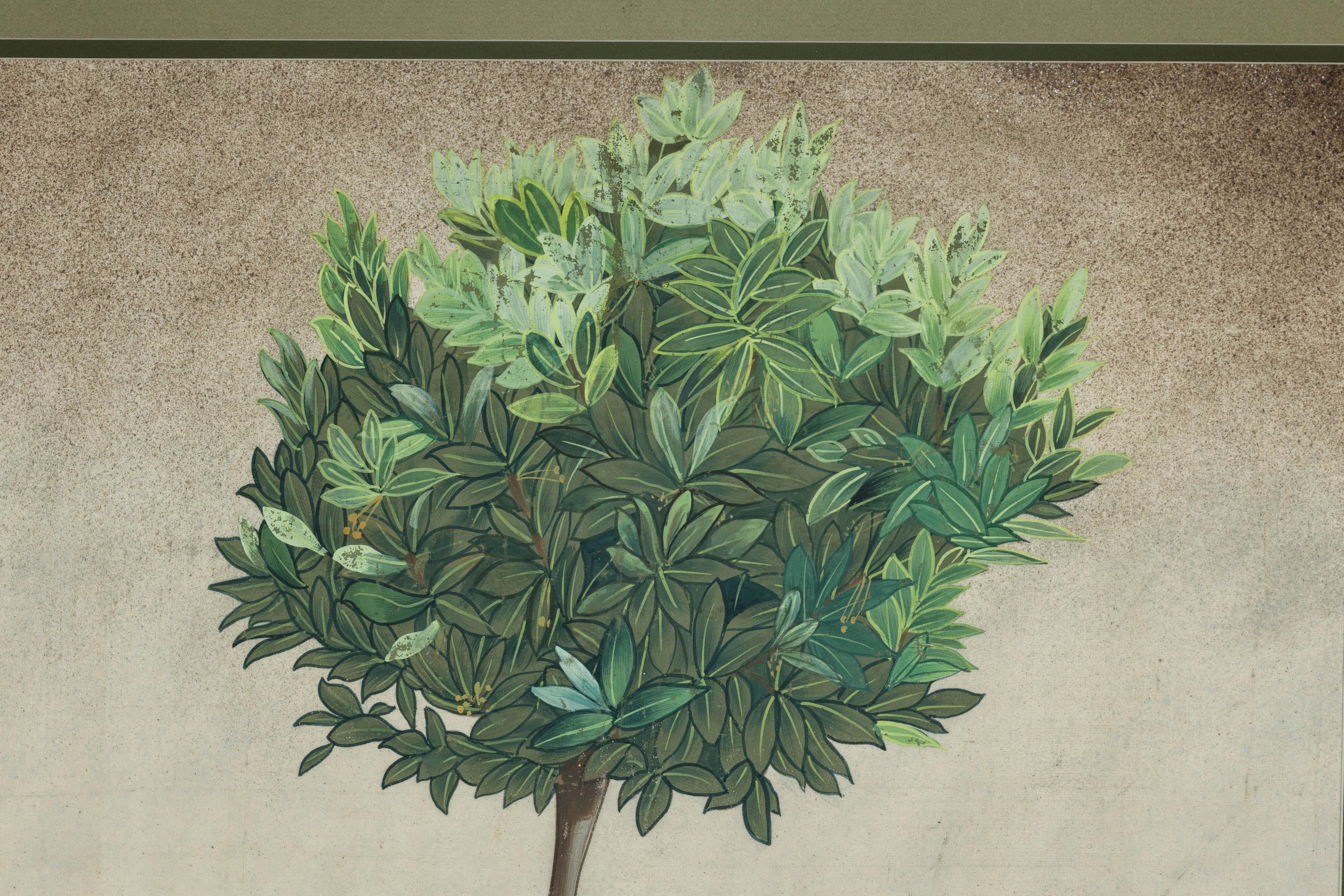 Midcentury Japanese Minimalist Botanical Print in Custom Gold Frame under Glass For Sale 6
