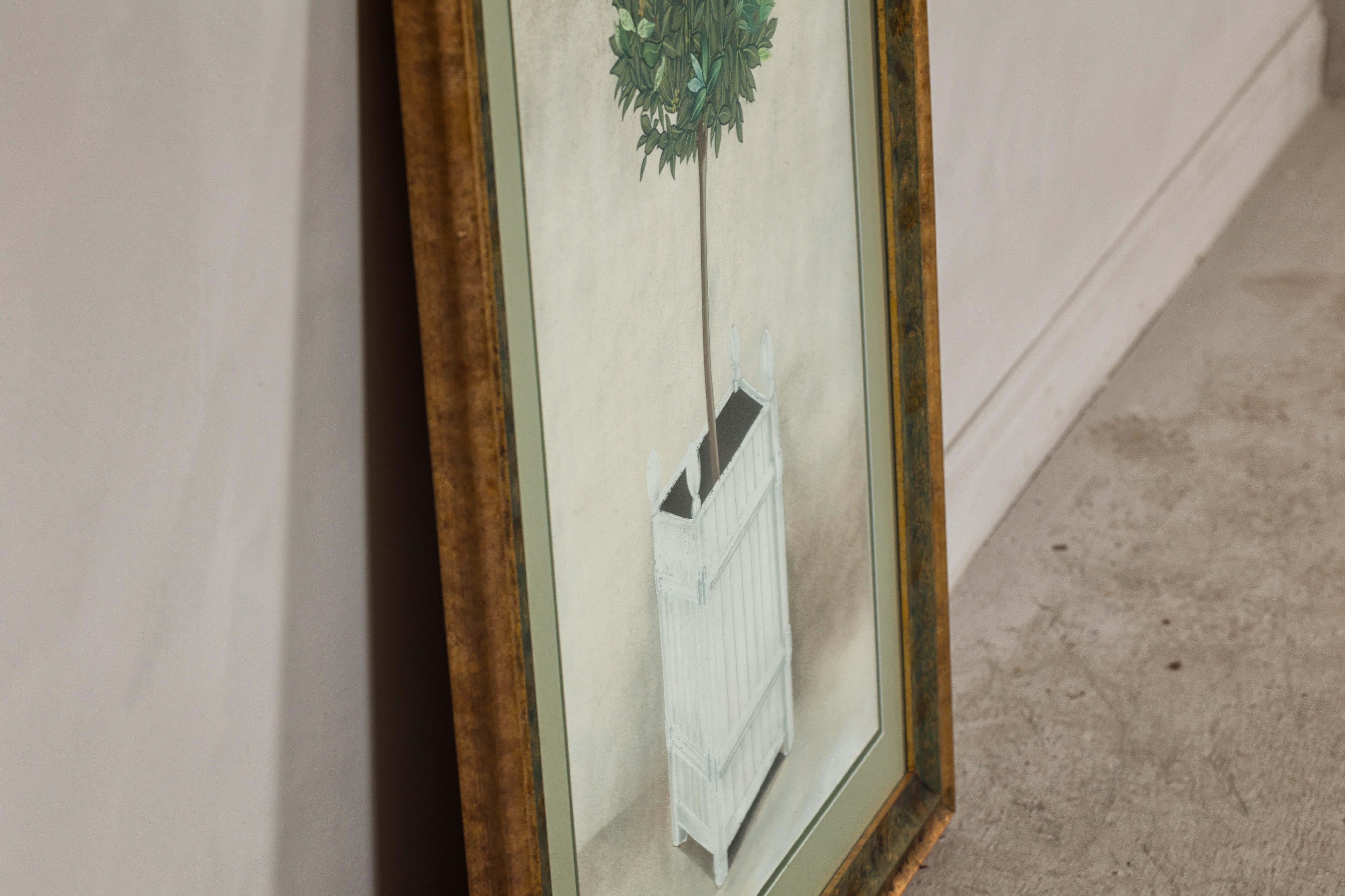 Midcentury Japanese Minimalist Botanical Print in Custom Gold Frame under Glass For Sale 10
