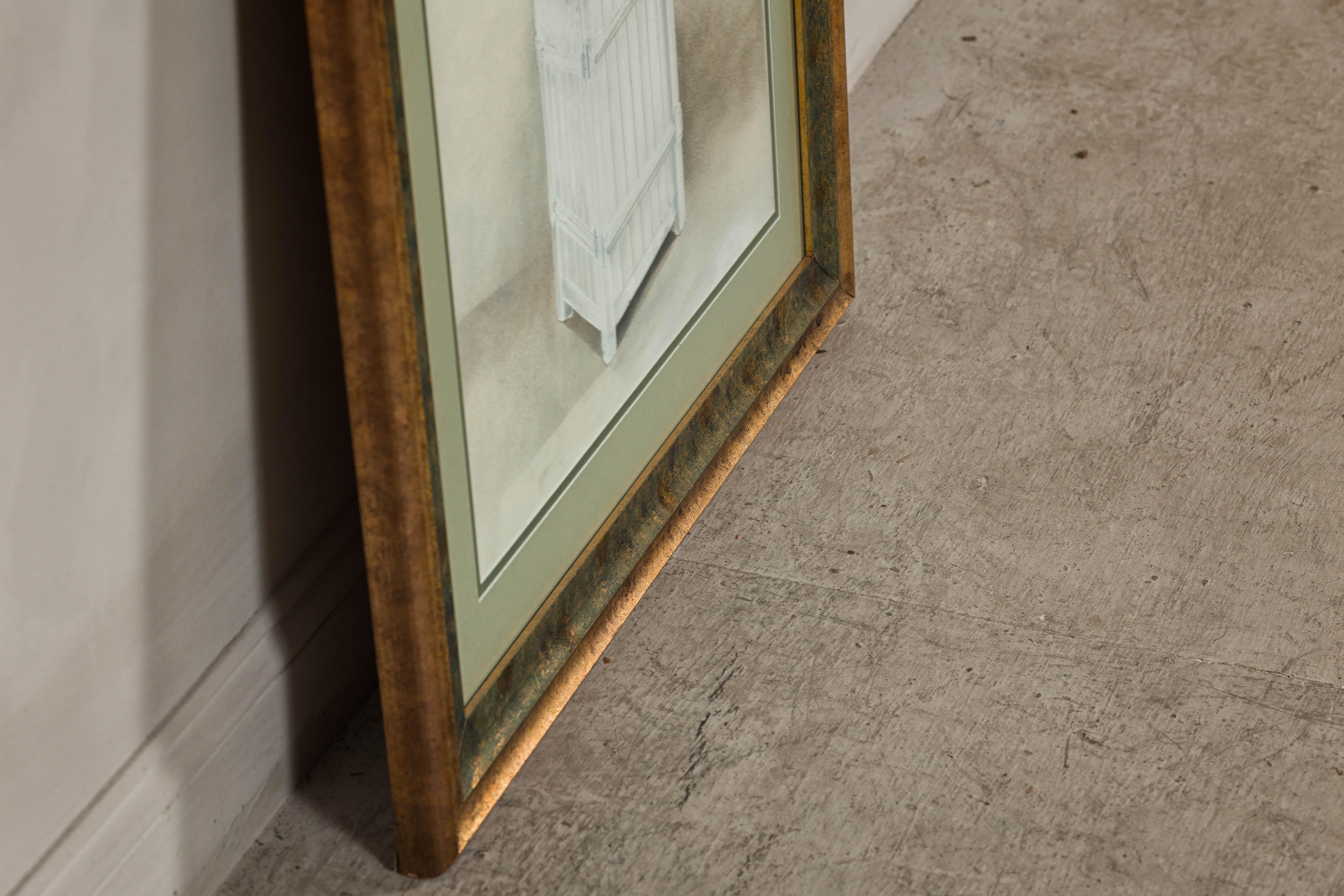 Midcentury Japanese Minimalist Botanical Print in Custom Gold Frame under Glass For Sale 11