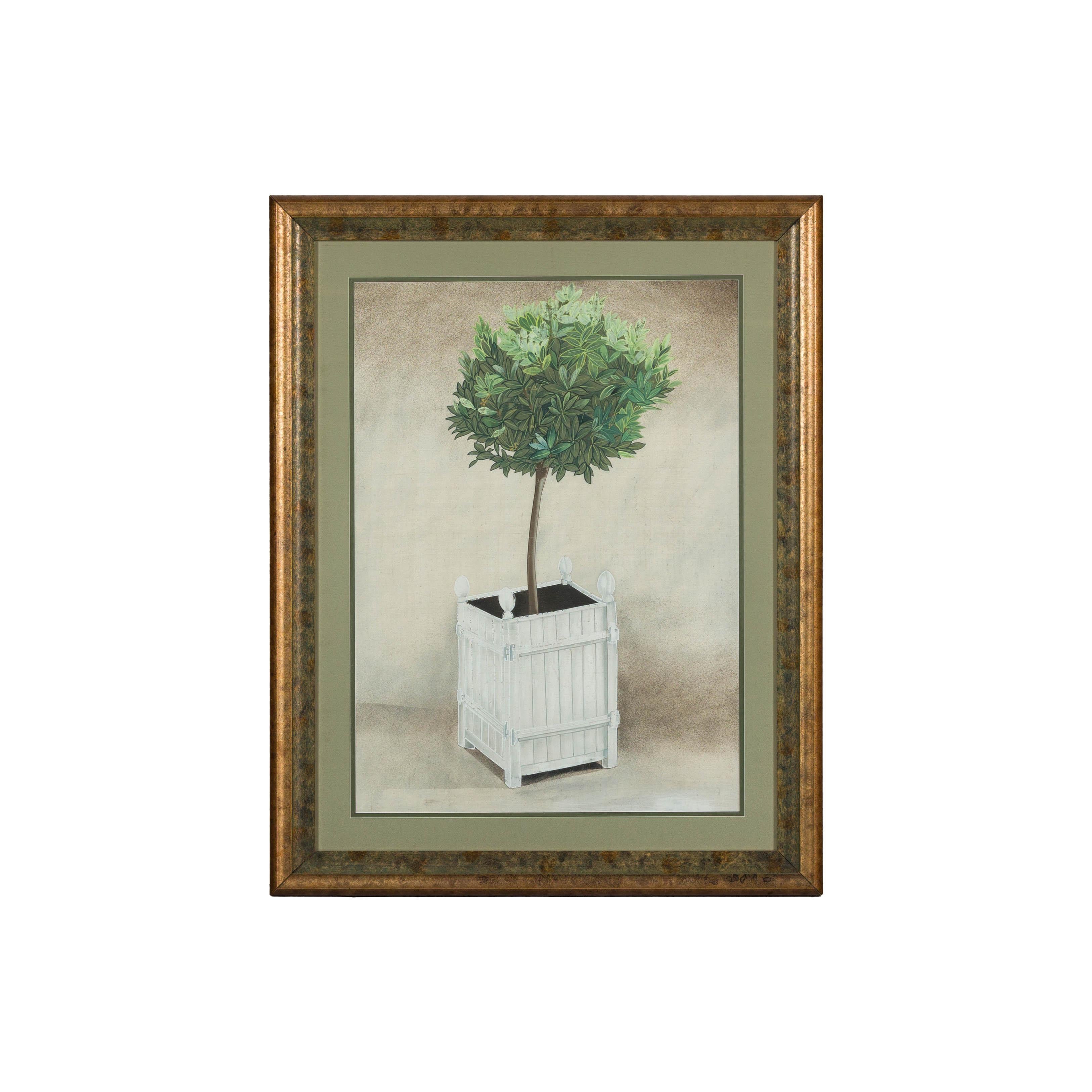 20th Century Midcentury Japanese Minimalist Botanical Print in Custom Gold Frame under Glass For Sale