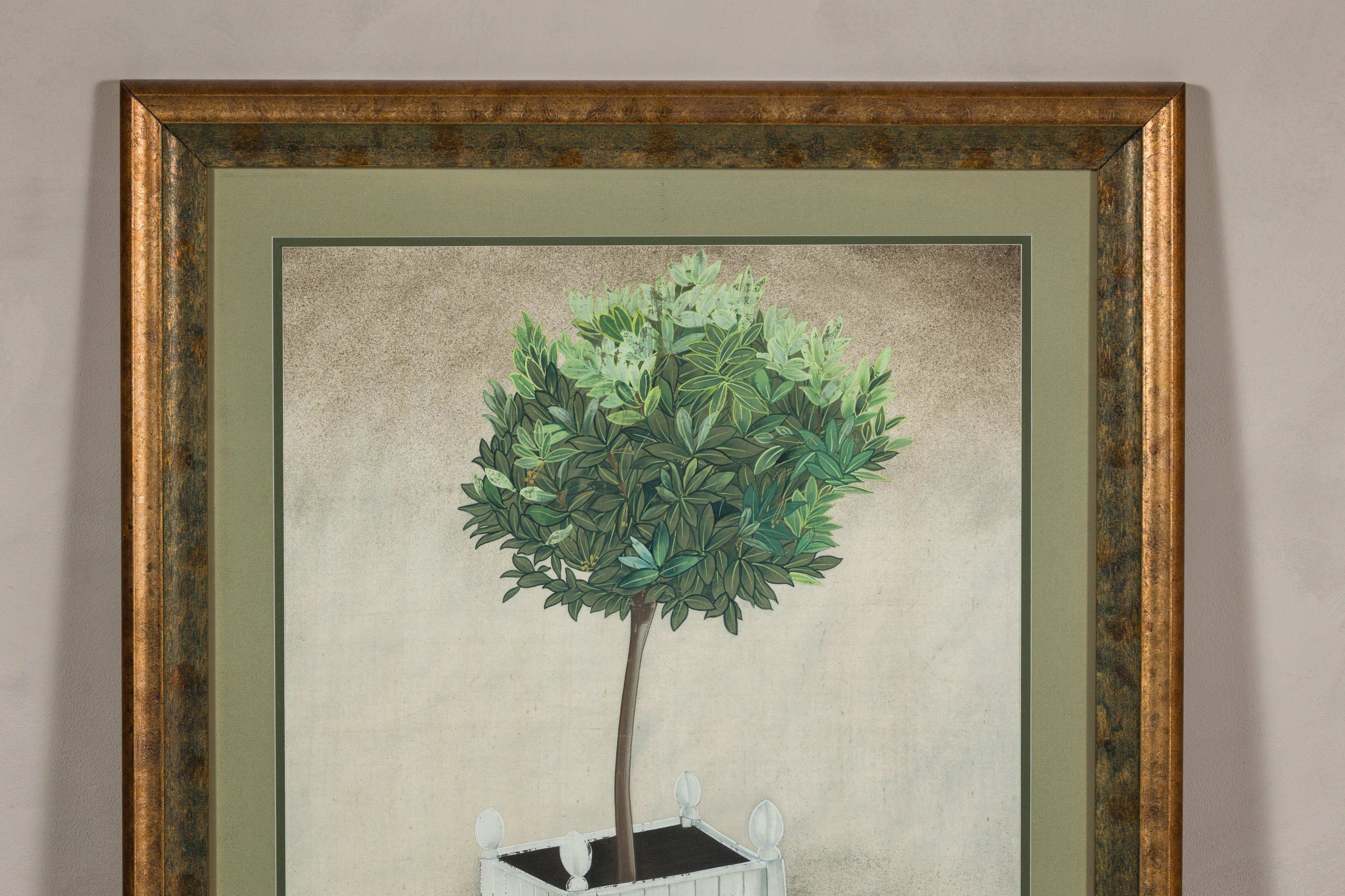 Midcentury Japanese Minimalist Botanical Print in Custom Gold Frame under Glass For Sale 2