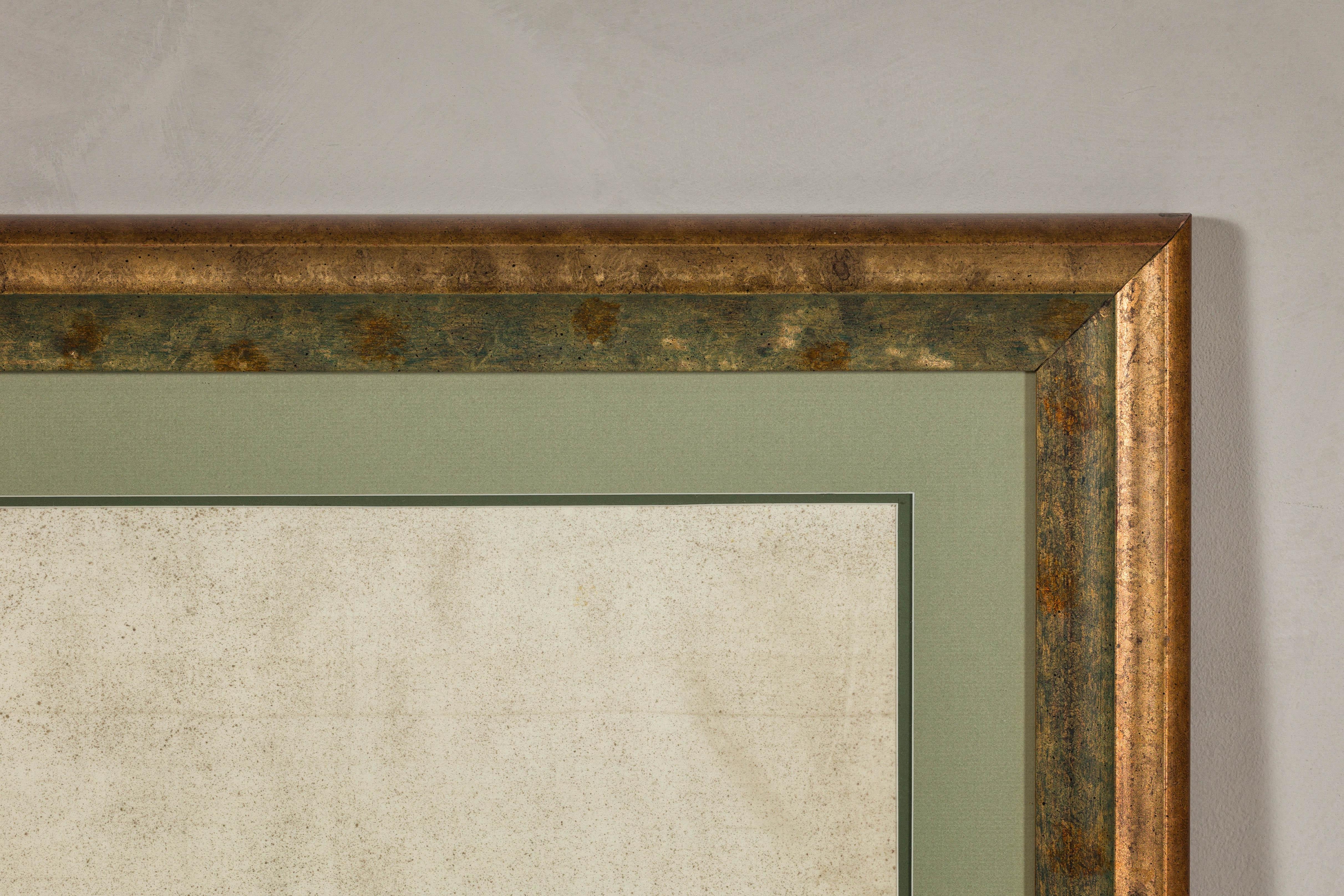 Midcentury Japanese Minimalist Botanical Print in Custom Gold Frame under Glass For Sale 5