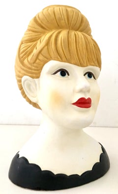 Mid-Century Monumental Japanese Bisque Hand Painted "Lady Head" Vase