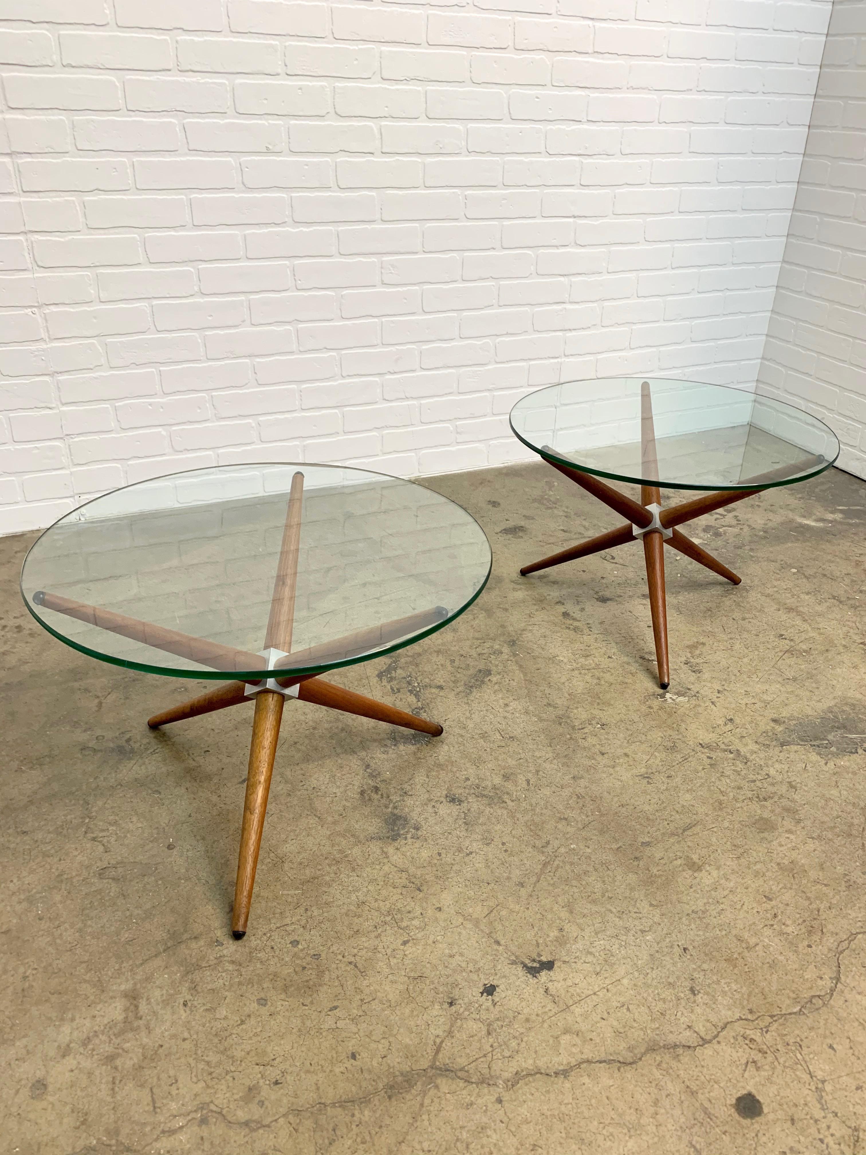 North American Midcentury Jax Style End Tables of Walnut and Aluminum