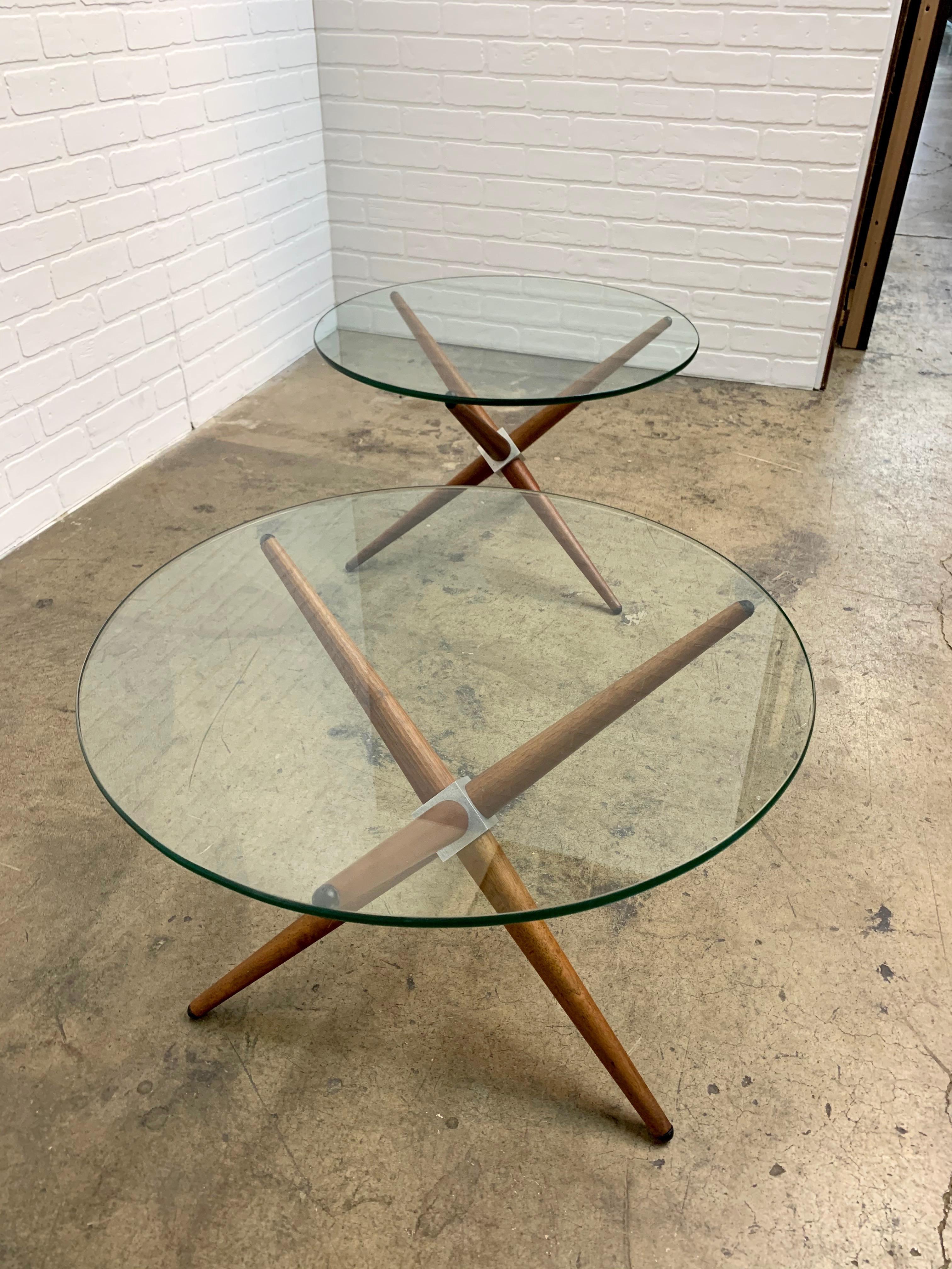 20th Century Midcentury Jax Style End Tables of Walnut and Aluminum