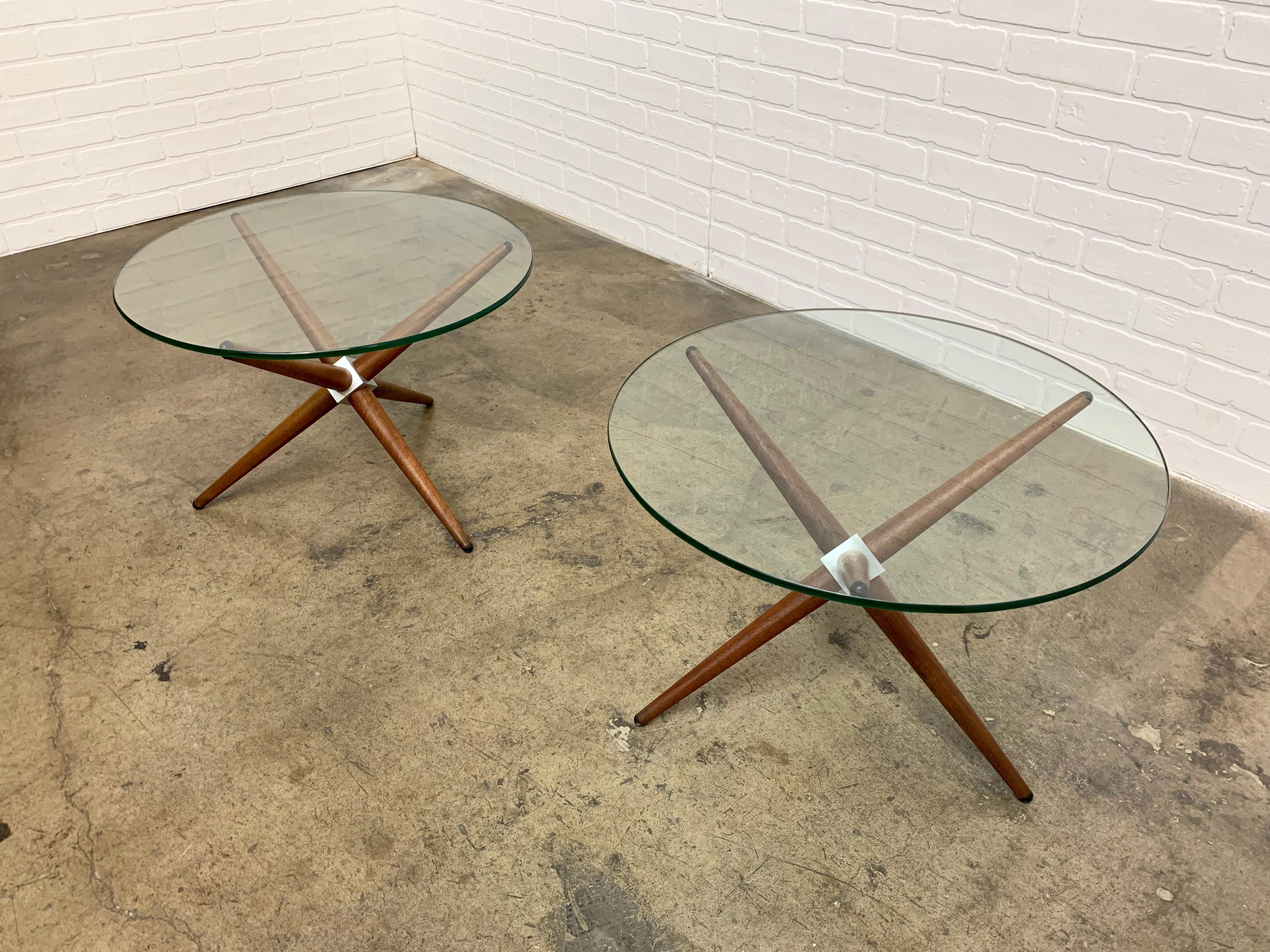 Midcentury Jax Style End Tables of Walnut and Aluminum 1