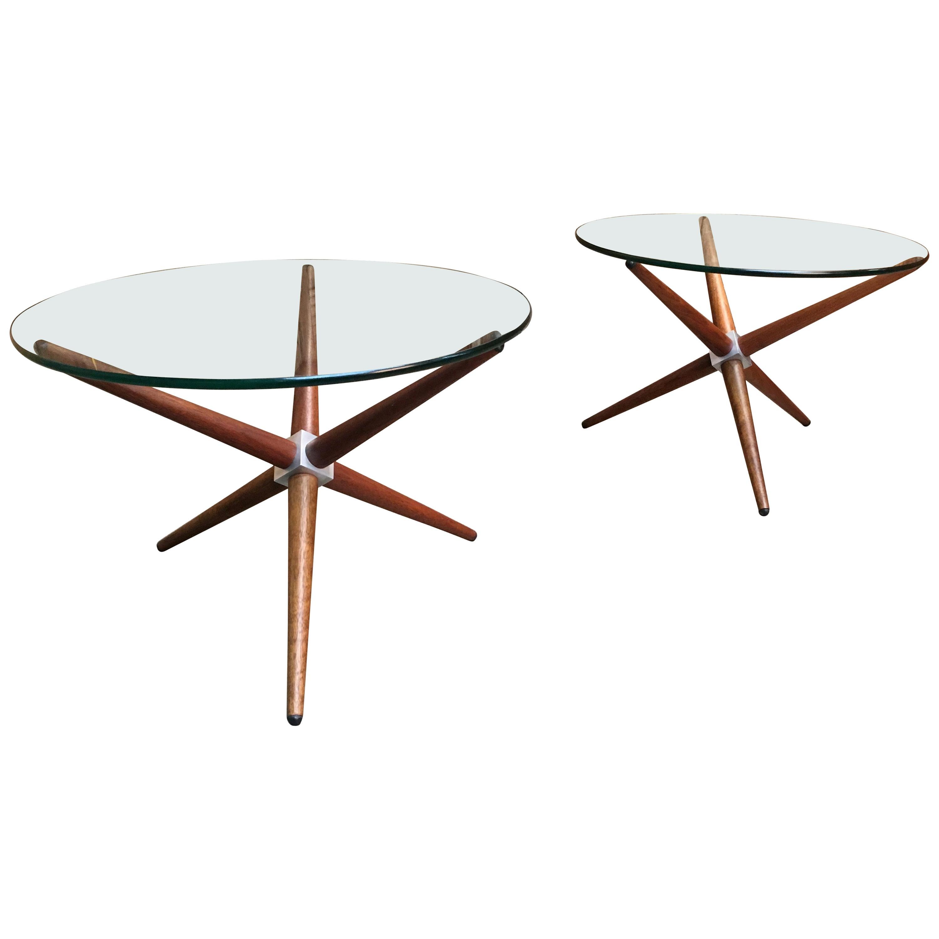 Midcentury Jax Style End Tables of Walnut and Aluminum