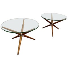 Midcentury Jax Style End Tables of Walnut and Aluminum