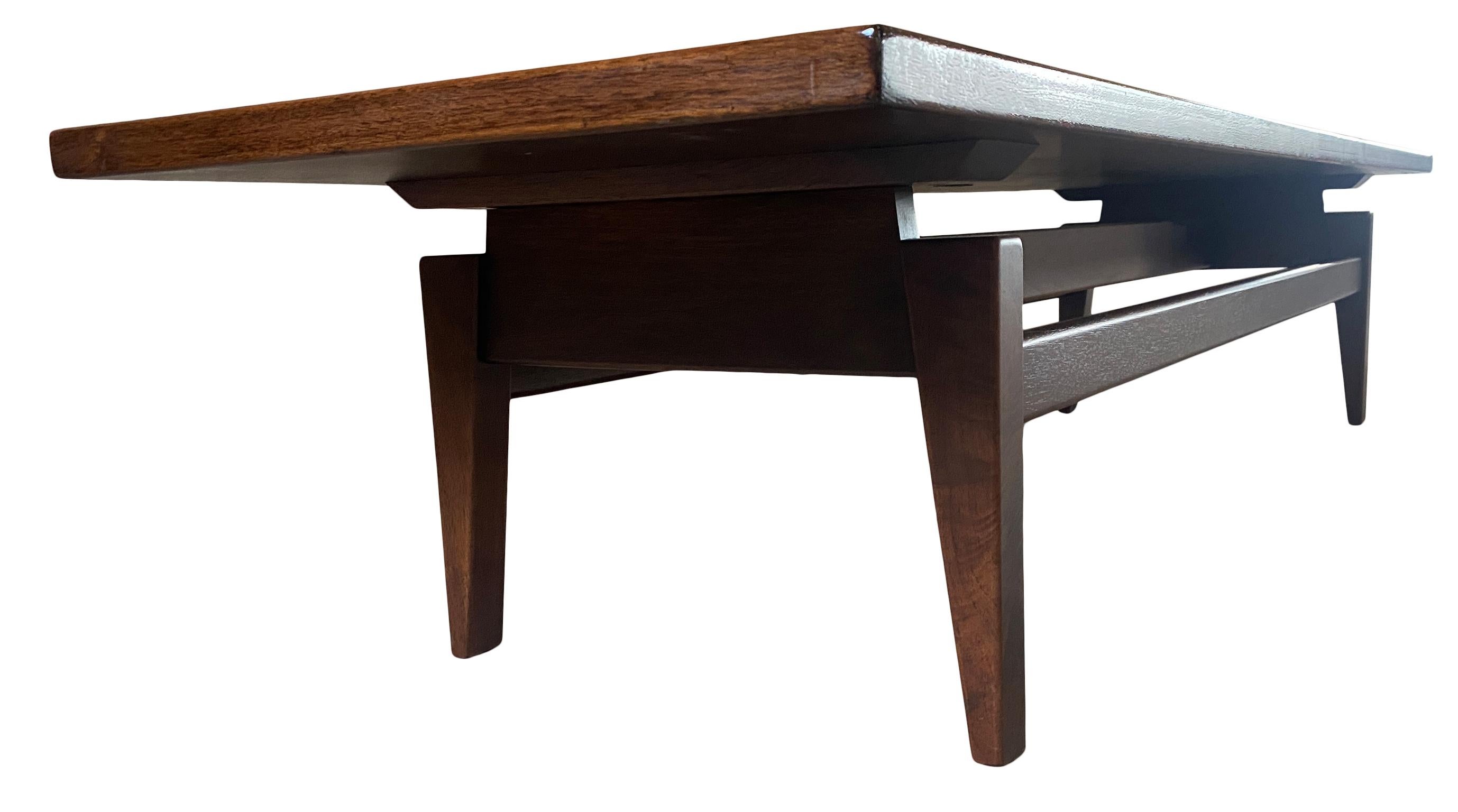 Mid-Century Modern Midcentury Jens Risom Design Walnut Floating Top Coffee Table Bench For Sale