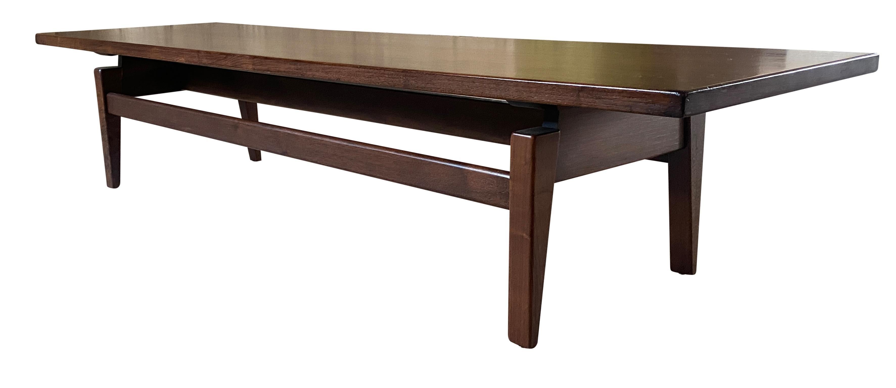 Mid-Century Modern Midcentury Jens Risom Design Walnut Floating Top Coffee Table Bench For Sale