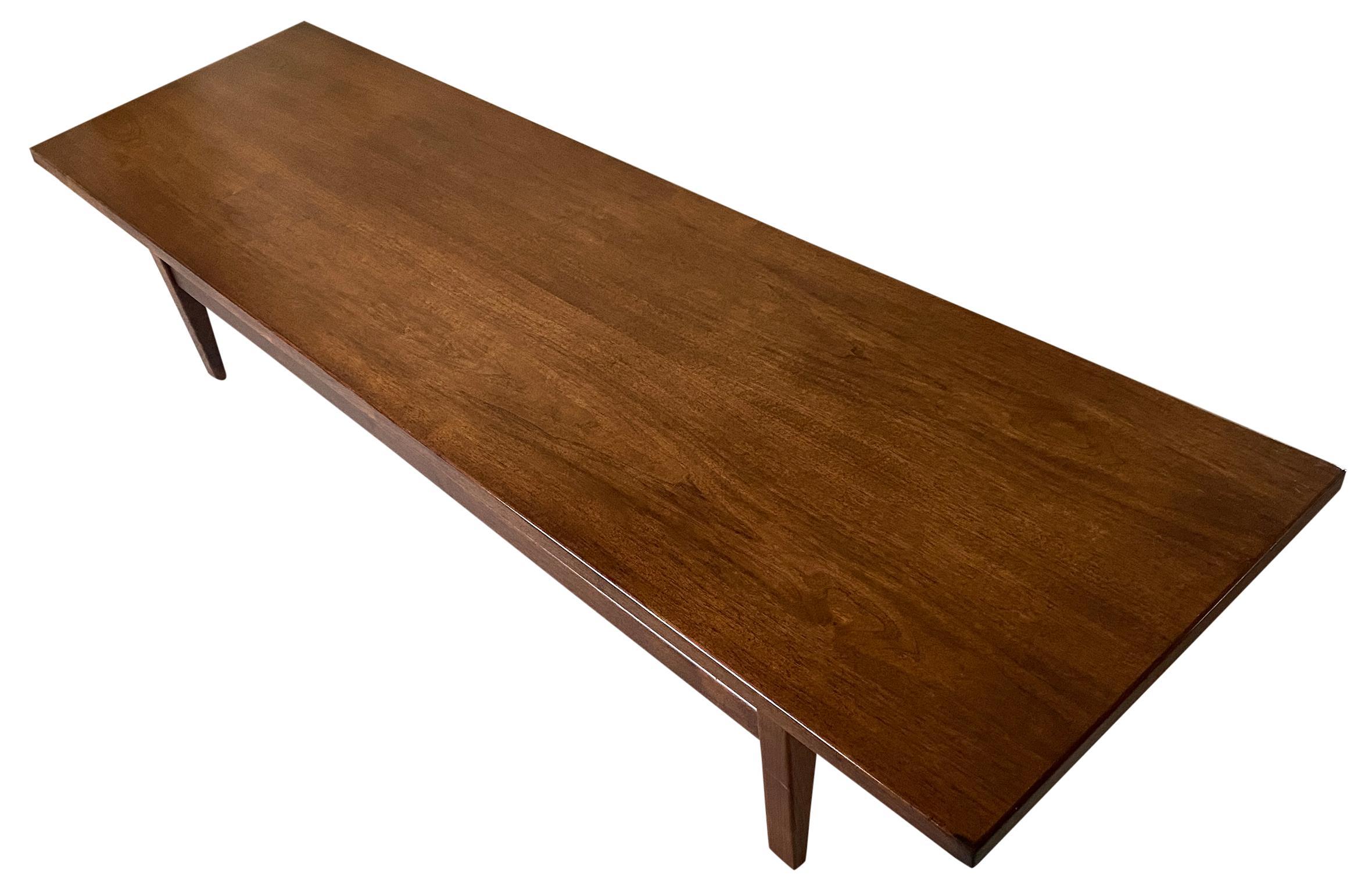 American Midcentury Jens Risom Design Walnut Floating Top Coffee Table Bench For Sale