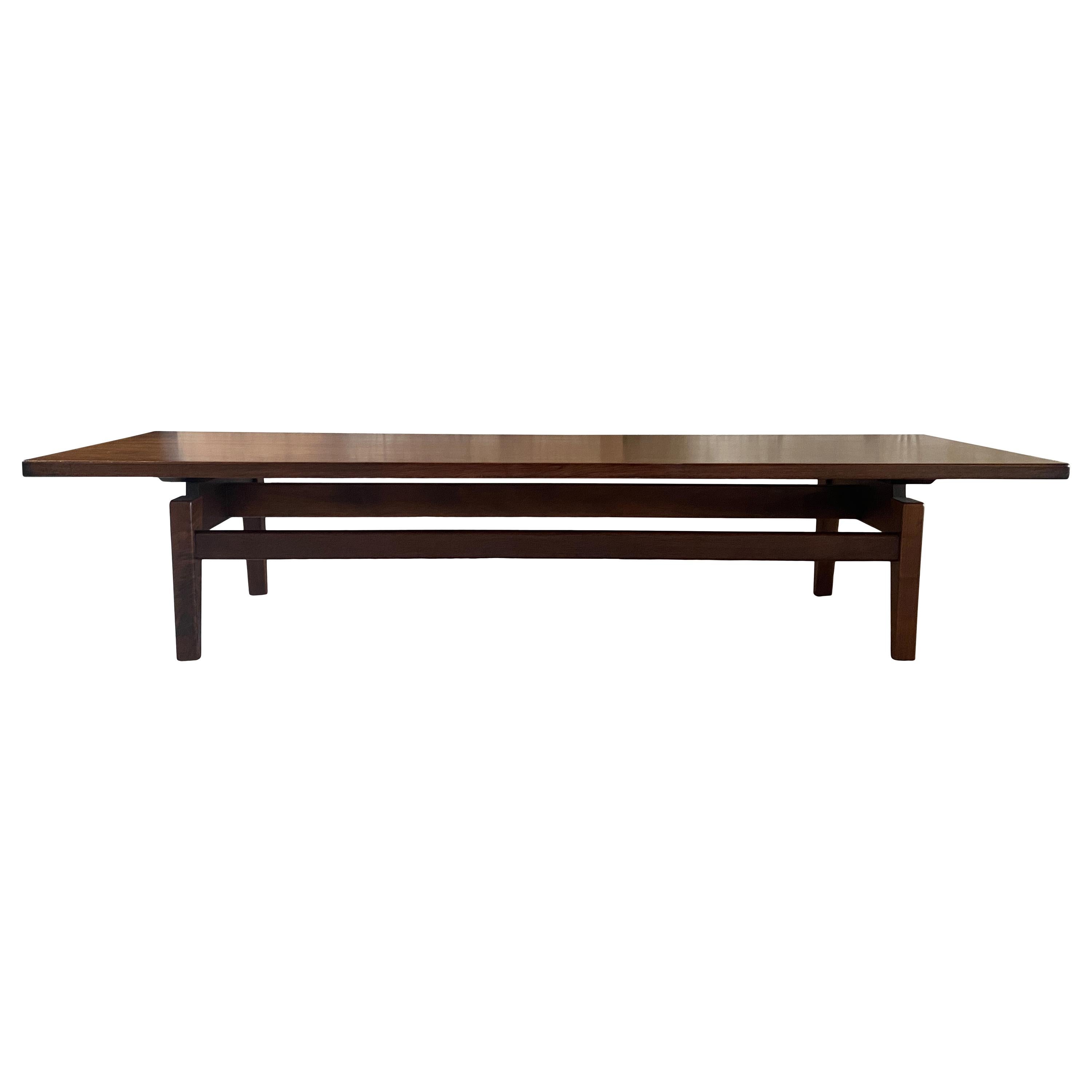 Midcentury Jens Risom Design Walnut Floating Top Coffee Table Bench For Sale