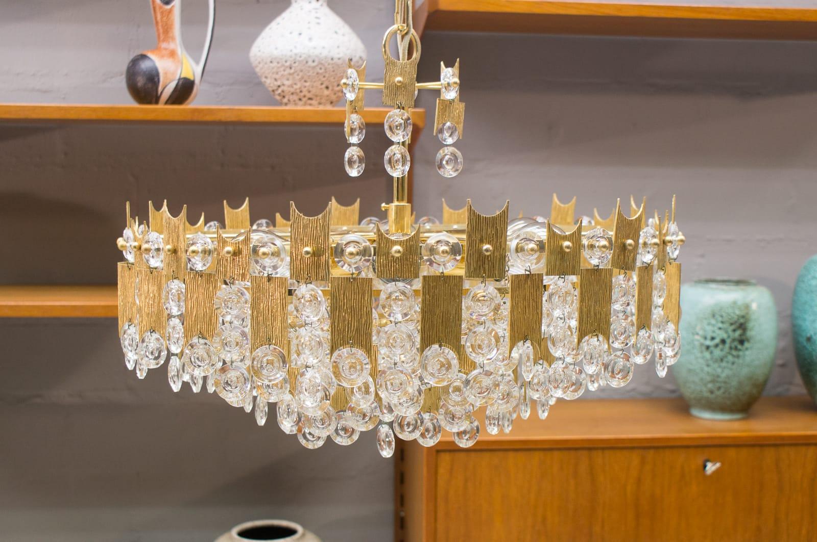 German Midcentury Jeweled Crystal Chandelier by Palwa 'Palme & Walter', 1960s For Sale