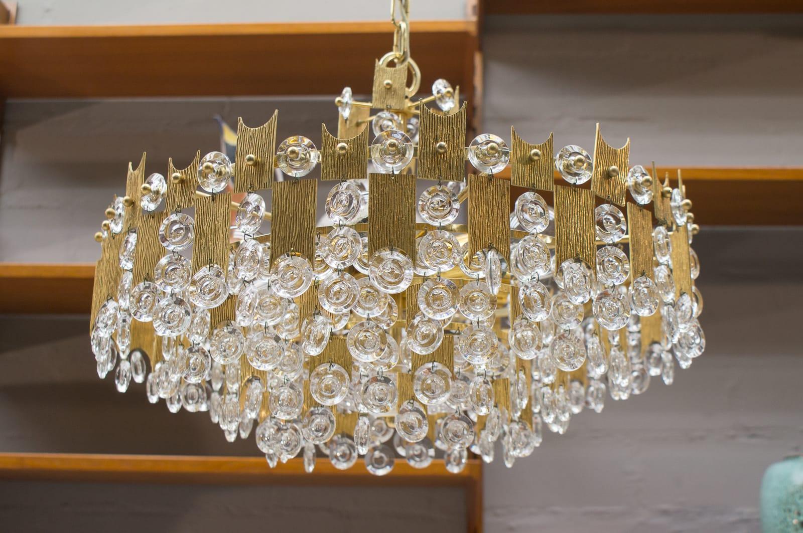 Mid-20th Century Midcentury Jeweled Crystal Chandelier by Palwa 'Palme & Walter', 1960s For Sale