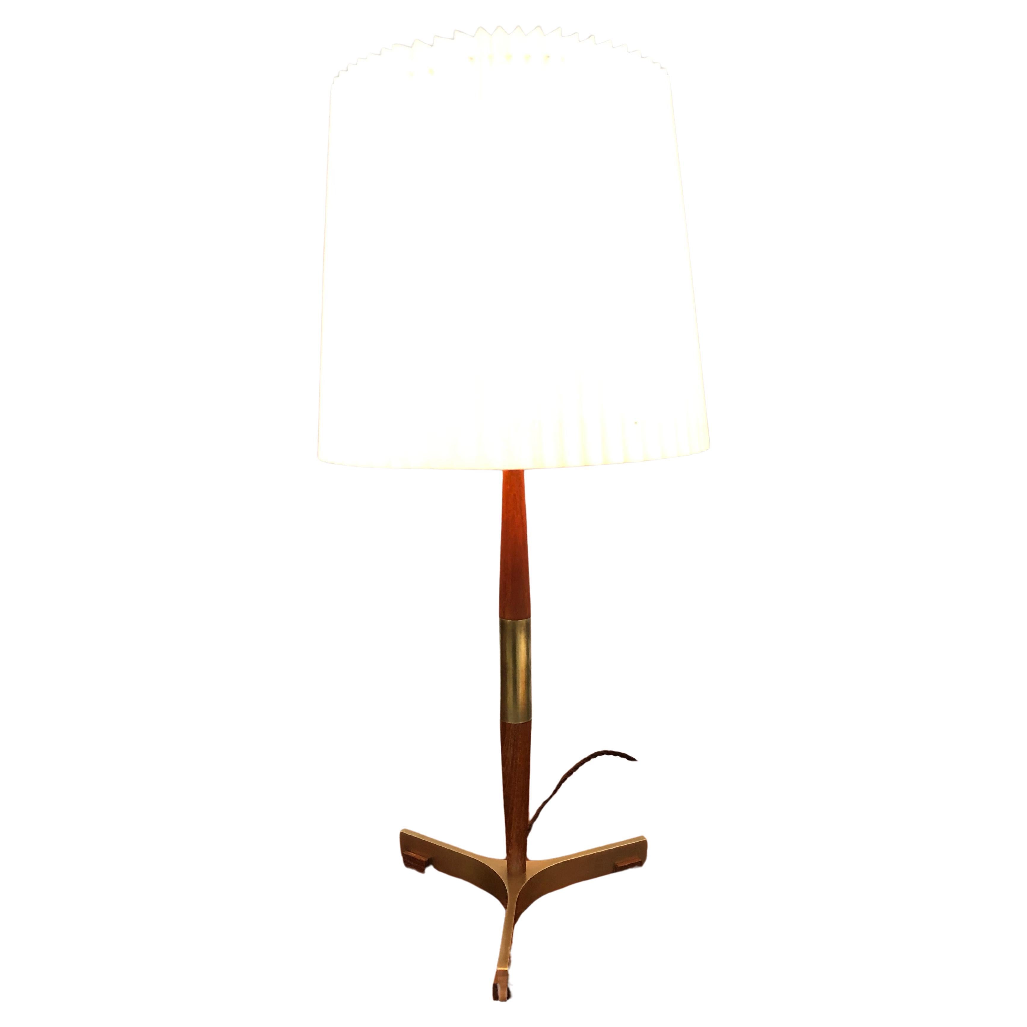 Midcentury Jo Hammerborg President Table Lamp for Fog & Mørup in Teak and Brass For Sale