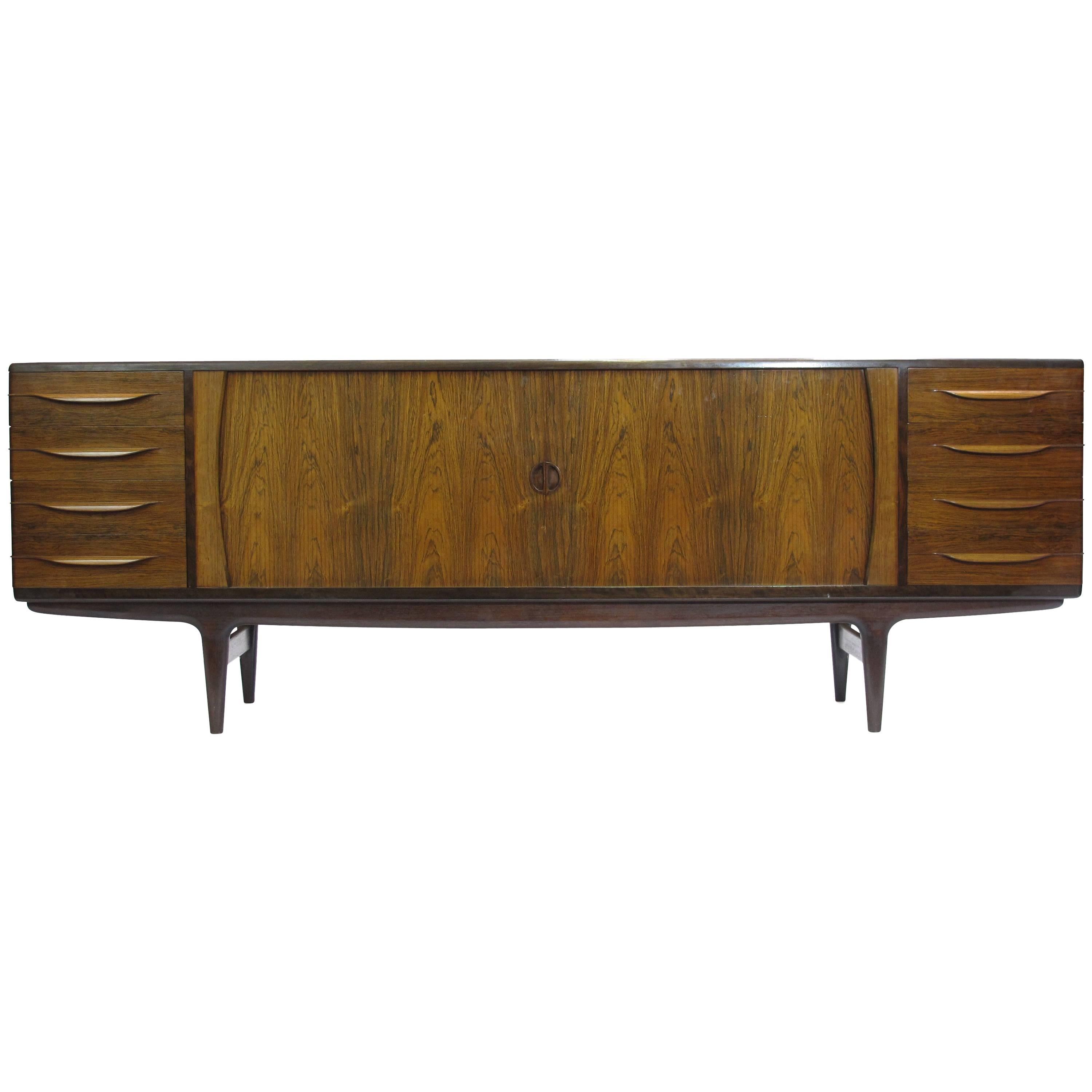 Midcentury Johannes Andersen Danish Rosewood Credenza with Tambour Doors