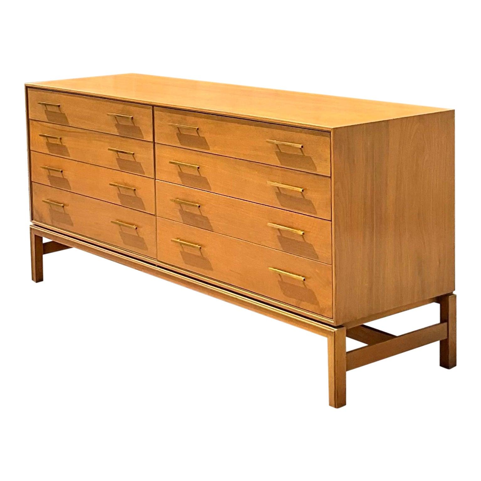 20th Century Midcentury Johnson Brothers Brass Trimmed Maple Dresser