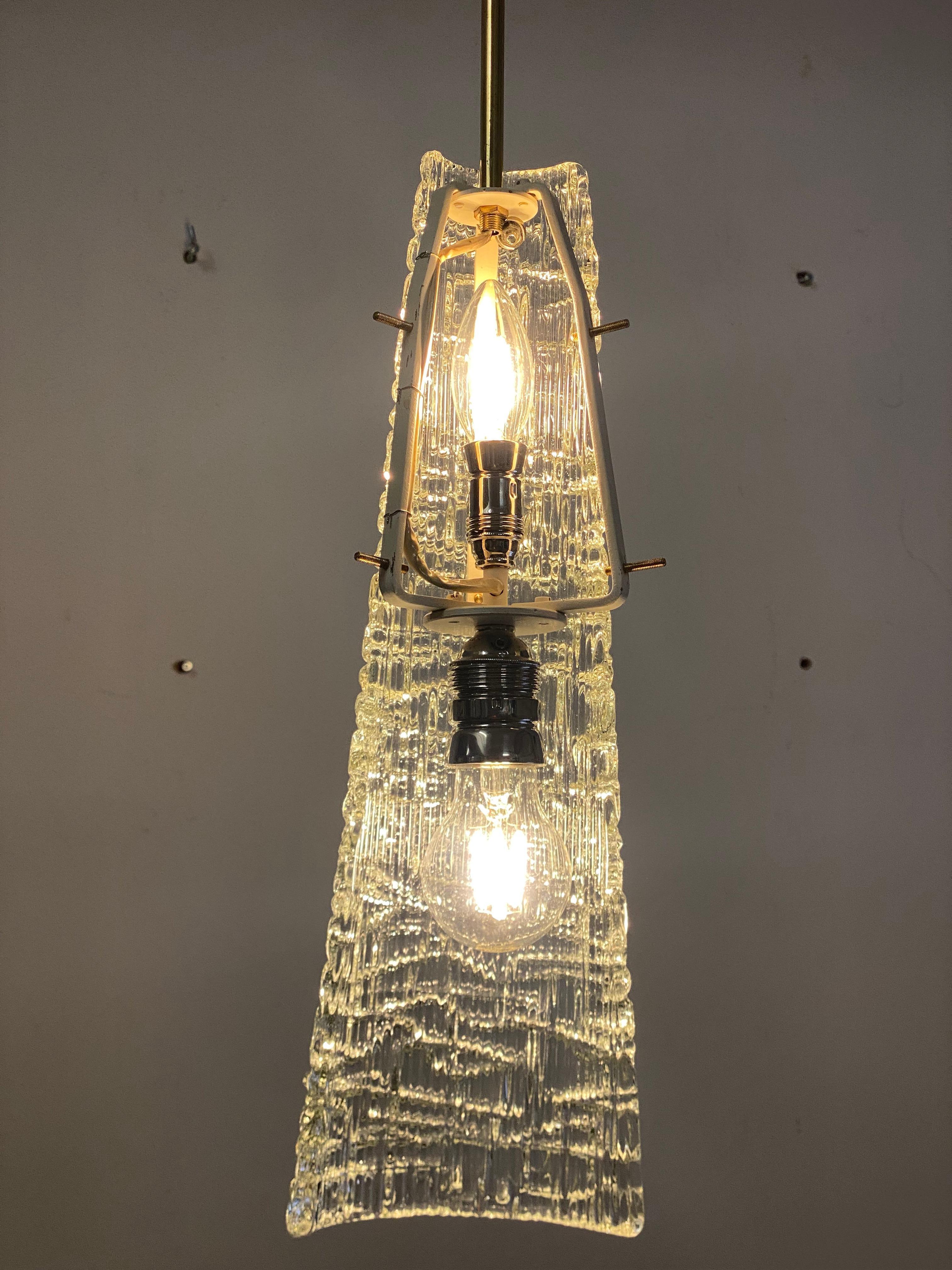 Midcentury J.T. Kalmar Crystal Glass Pendant Lamp For Sale 5